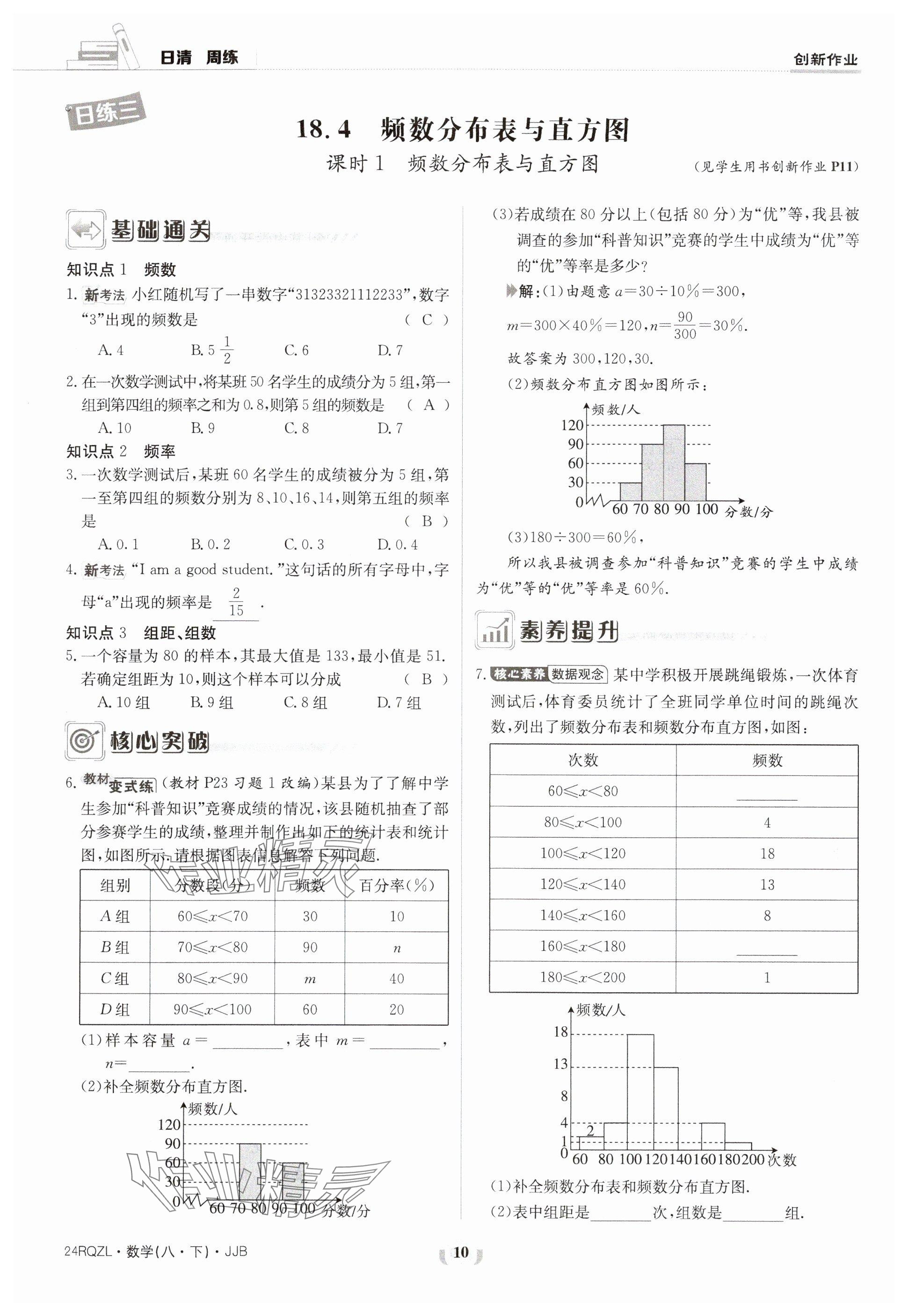 2024年日清周練八年級數(shù)學下冊冀教版 參考答案第10頁