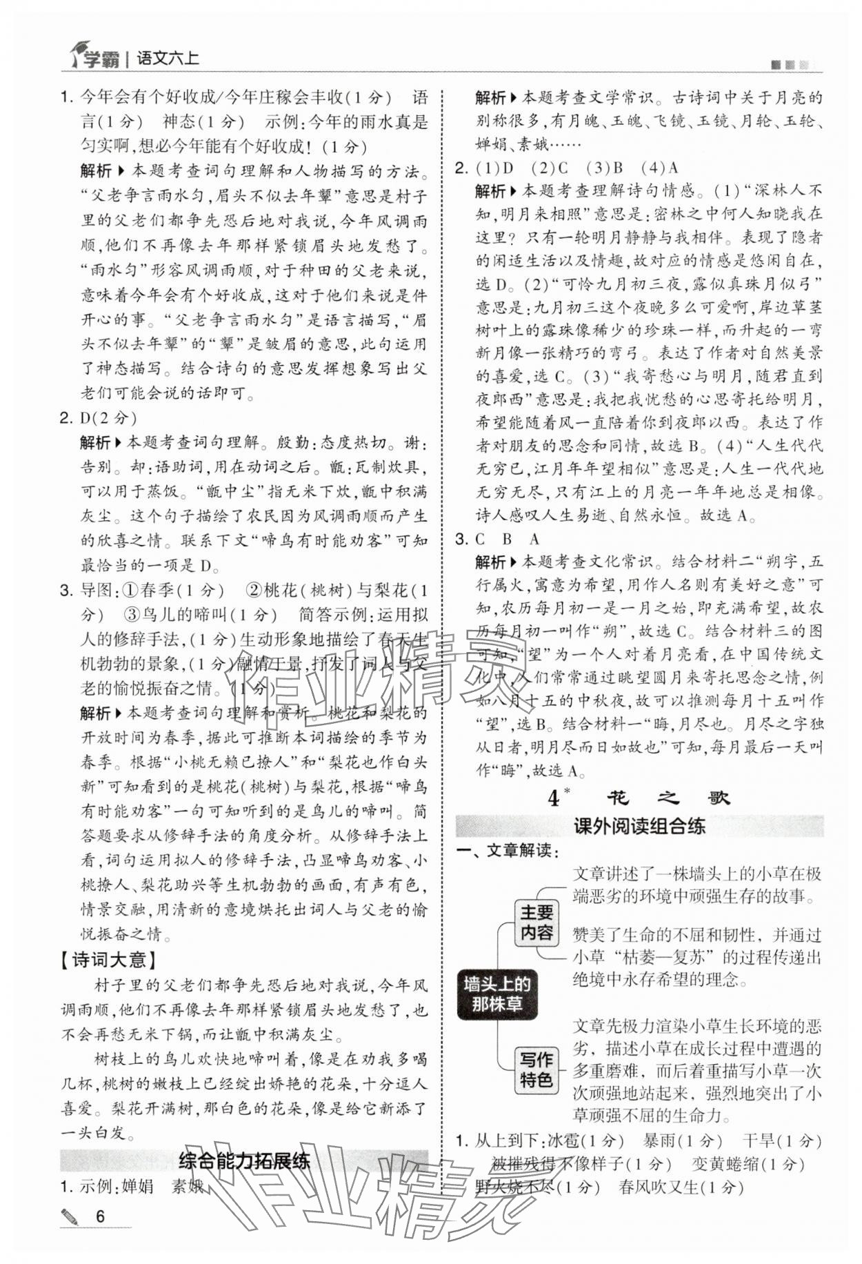 2025年學霸甘肅少年兒童出版社六年級語文上冊人教版&nbsp;參考答案第6頁