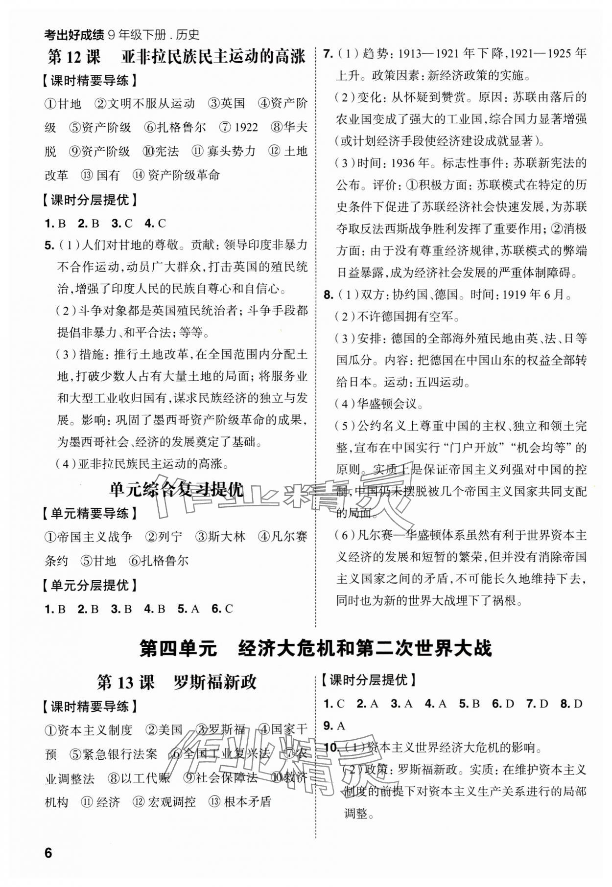 2025年考出好成績九年級歷史下冊人教版山東專版 參考答案第5頁