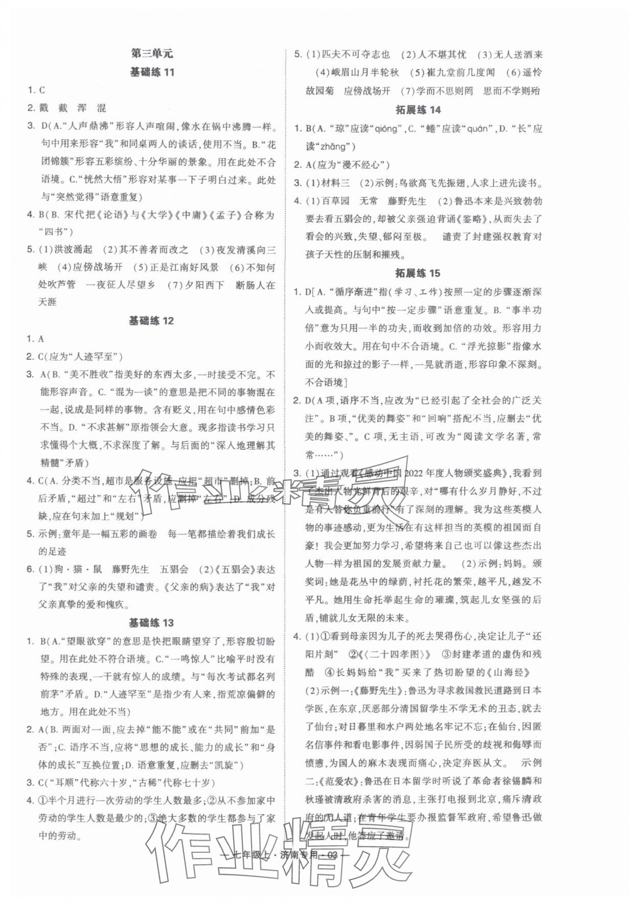 2024年学霸组合训练七年级语文上册人教版济南专版 第3页