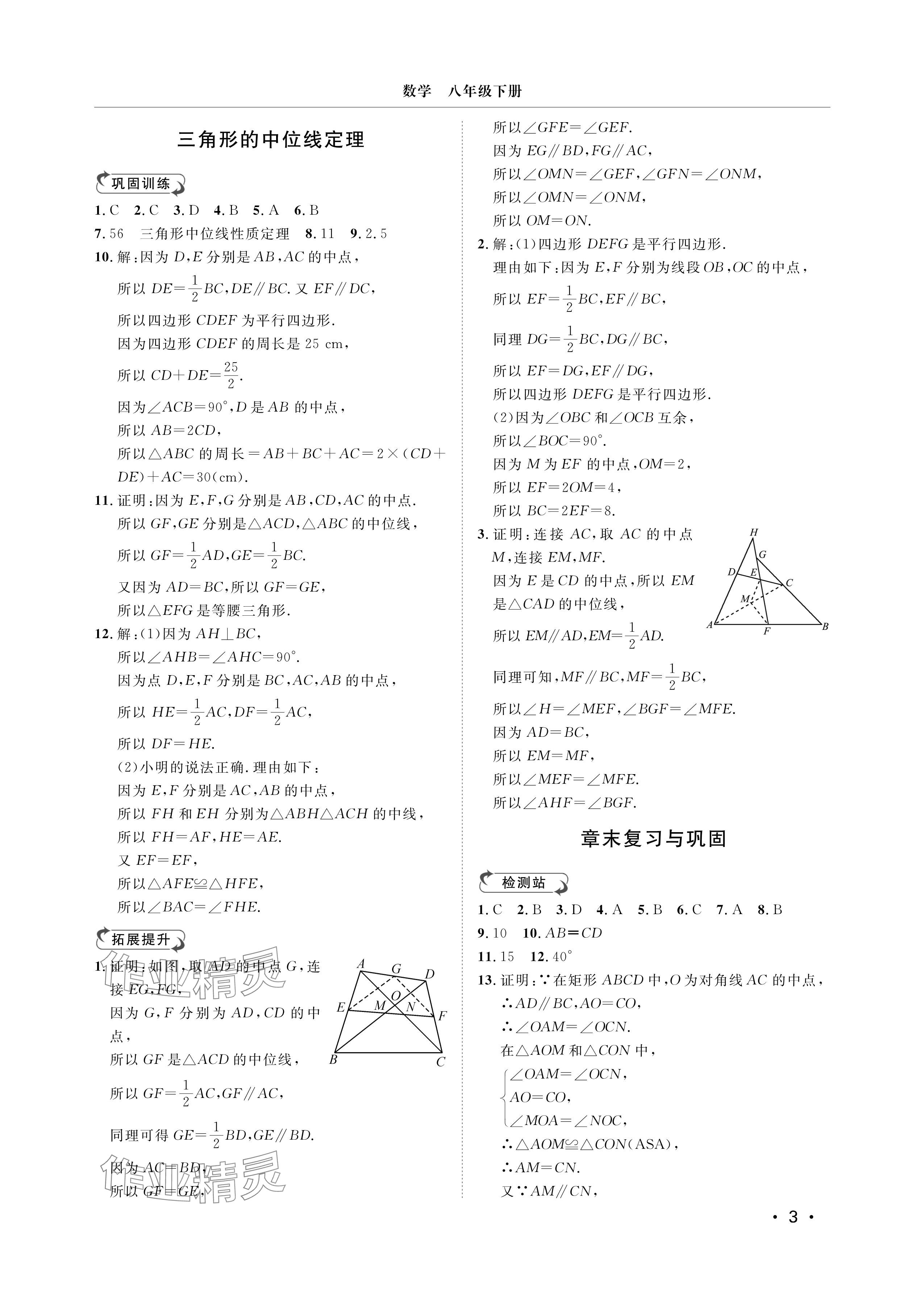 2025年行知天下八年級(jí)數(shù)學(xué)下冊(cè)青島版 參考答案第3頁