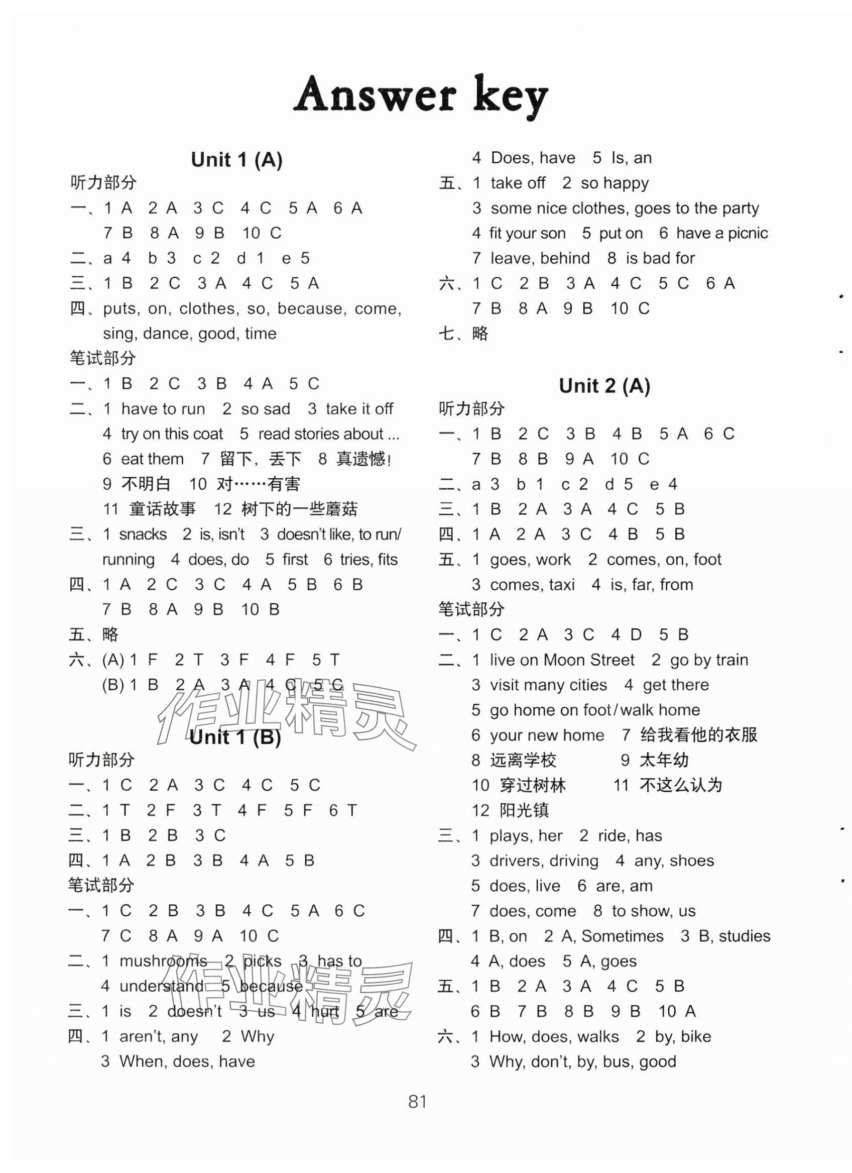 2024年課課練小學(xué)英語AB卷五年級(jí)下冊(cè)譯林版升級(jí)版 參考答案第1頁