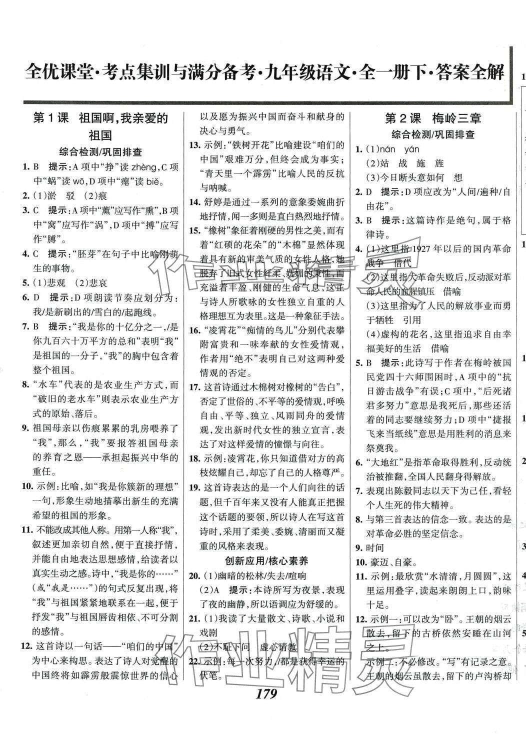 2024年全优课堂考点集训与满分备考九年级语文全一册人教版 第1页