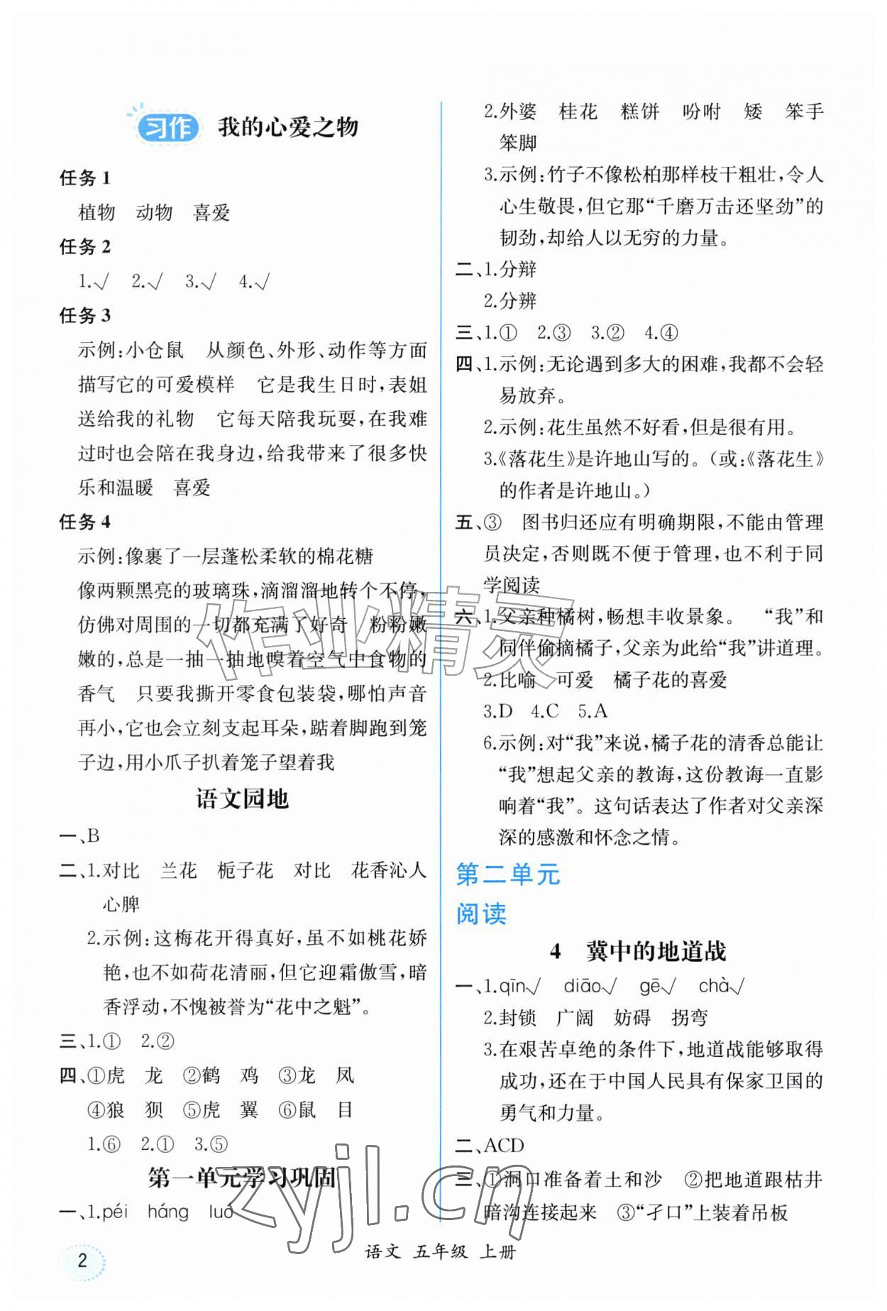 2026年人教金学典同步解析与测评五年级语文上册人教版福建专版&nbsp;第2页