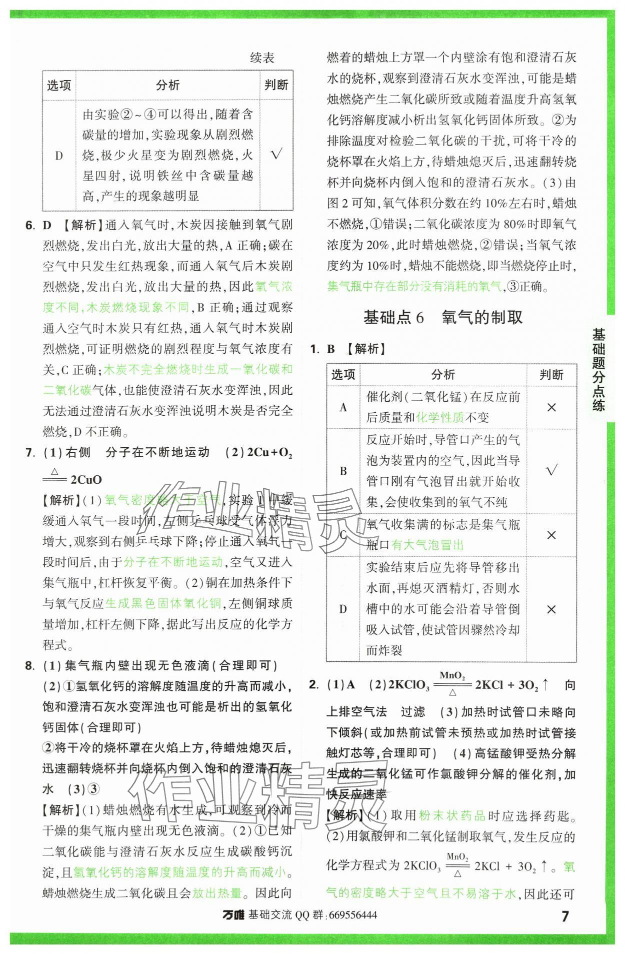 2024年万唯中考基础题化学 参考答案第7页