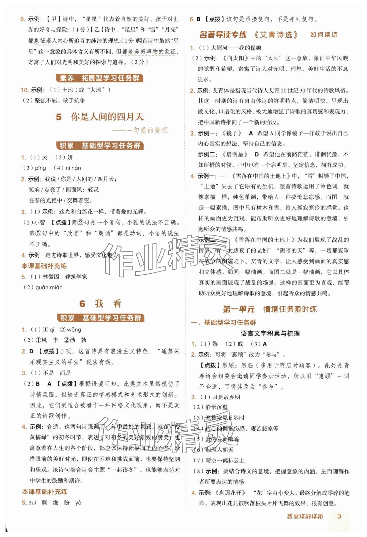 2025年綜合應(yīng)用創(chuàng)新題典中點九年級語文全一冊人教版 參考答案第3頁