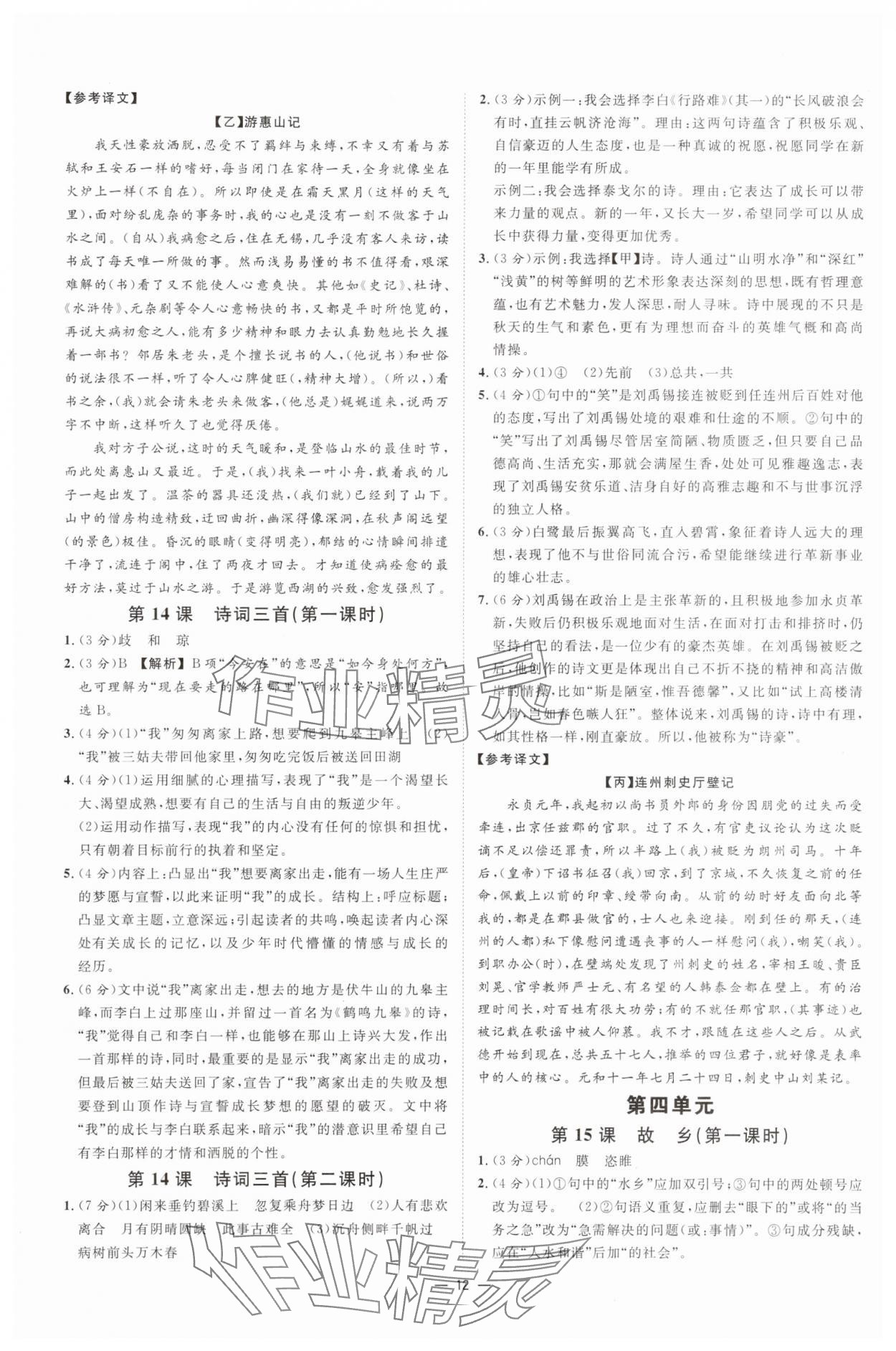 2025年全效學(xué)習(xí)九年級(jí)語(yǔ)文上下冊(cè)人教版 參考答案第11頁(yè)