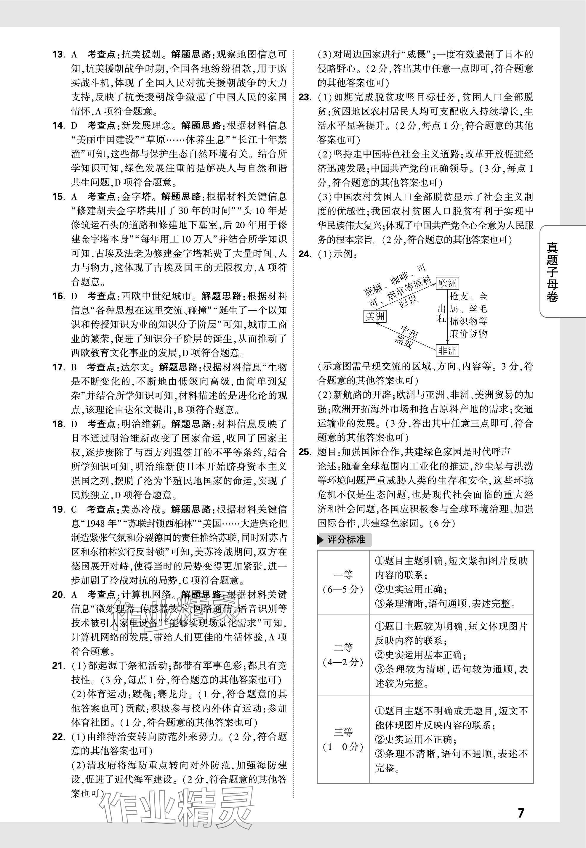 2024年萬唯中考真題子母卷歷史河南專版&nbsp;參考答案第7頁