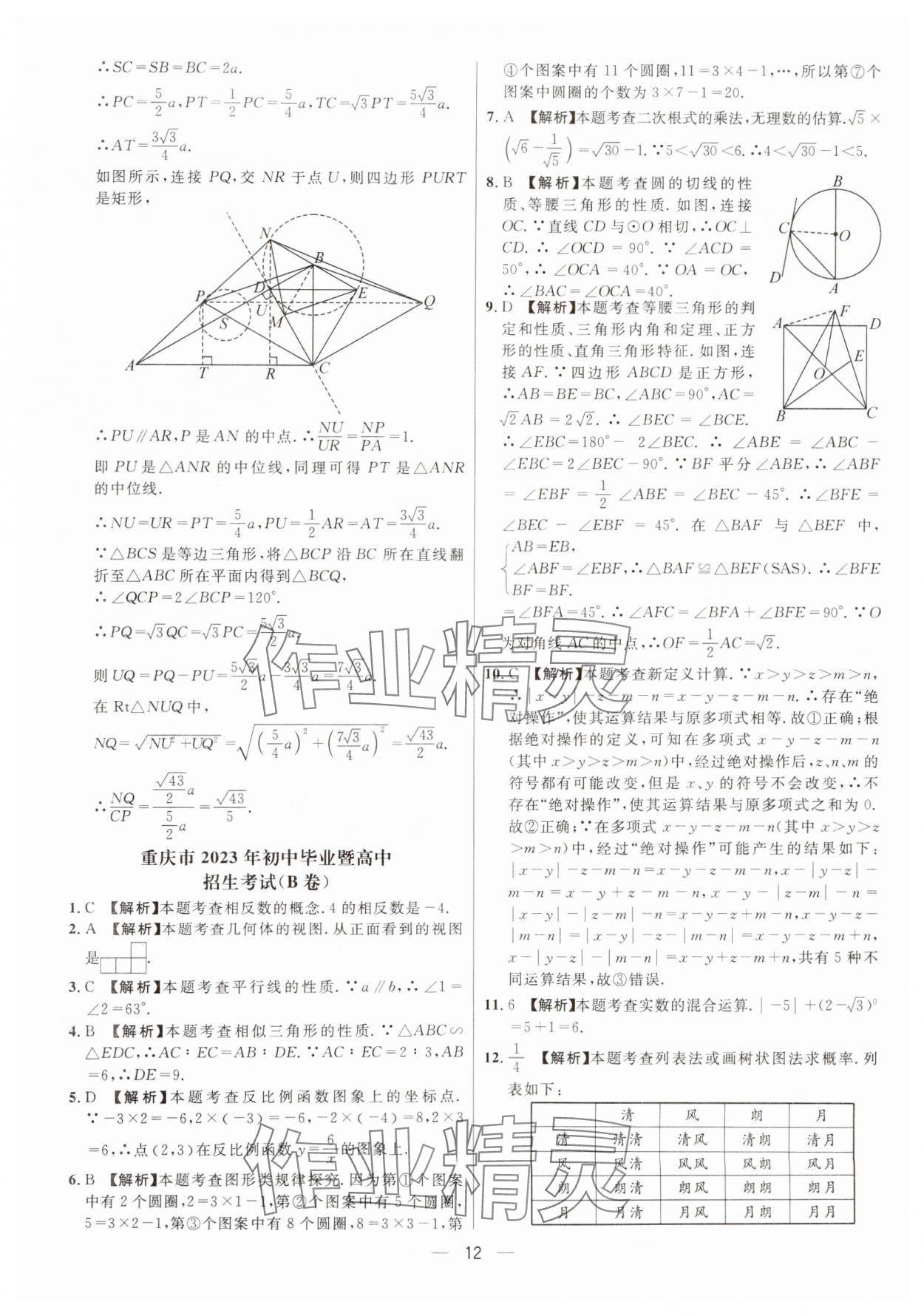 2025年中考必備數(shù)學(xué)重慶專(zhuān)版南海出版公司 參考答案第12頁(yè)