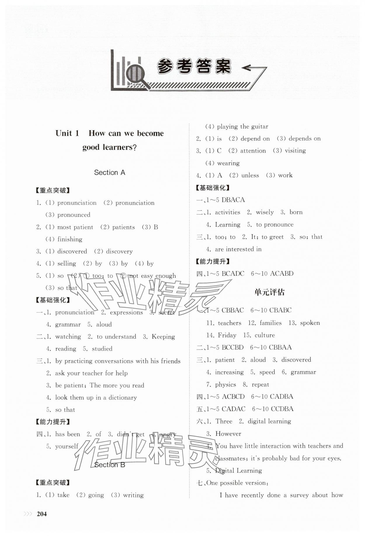 2024年同步練習(xí)冊(cè)山東科學(xué)技術(shù)出版社九年級(jí)英語全一冊(cè)人教版 參考答案第1頁