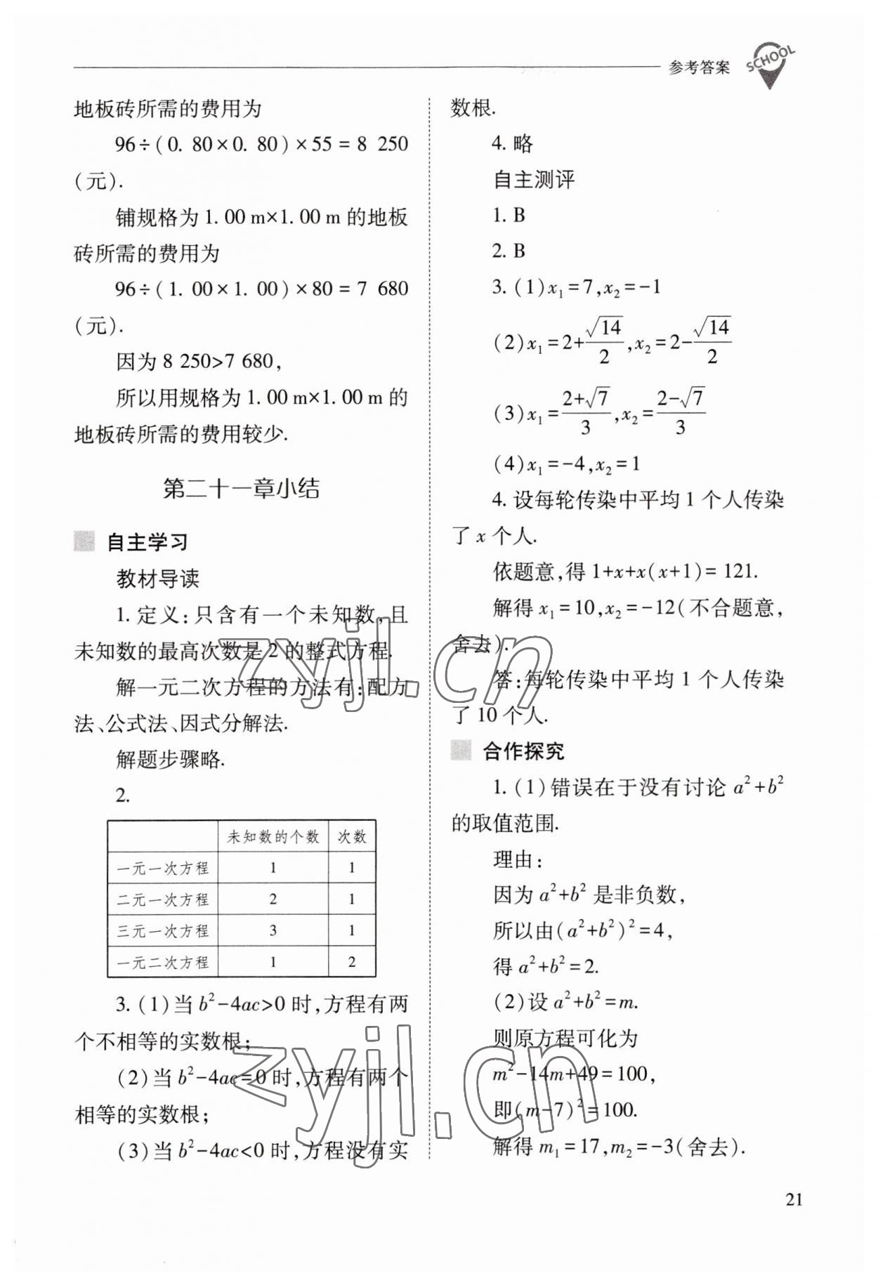 2023年新課程問(wèn)題解決導(dǎo)學(xué)方案九年級(jí)數(shù)學(xué)上冊(cè)人教版 參考答案第21頁(yè)