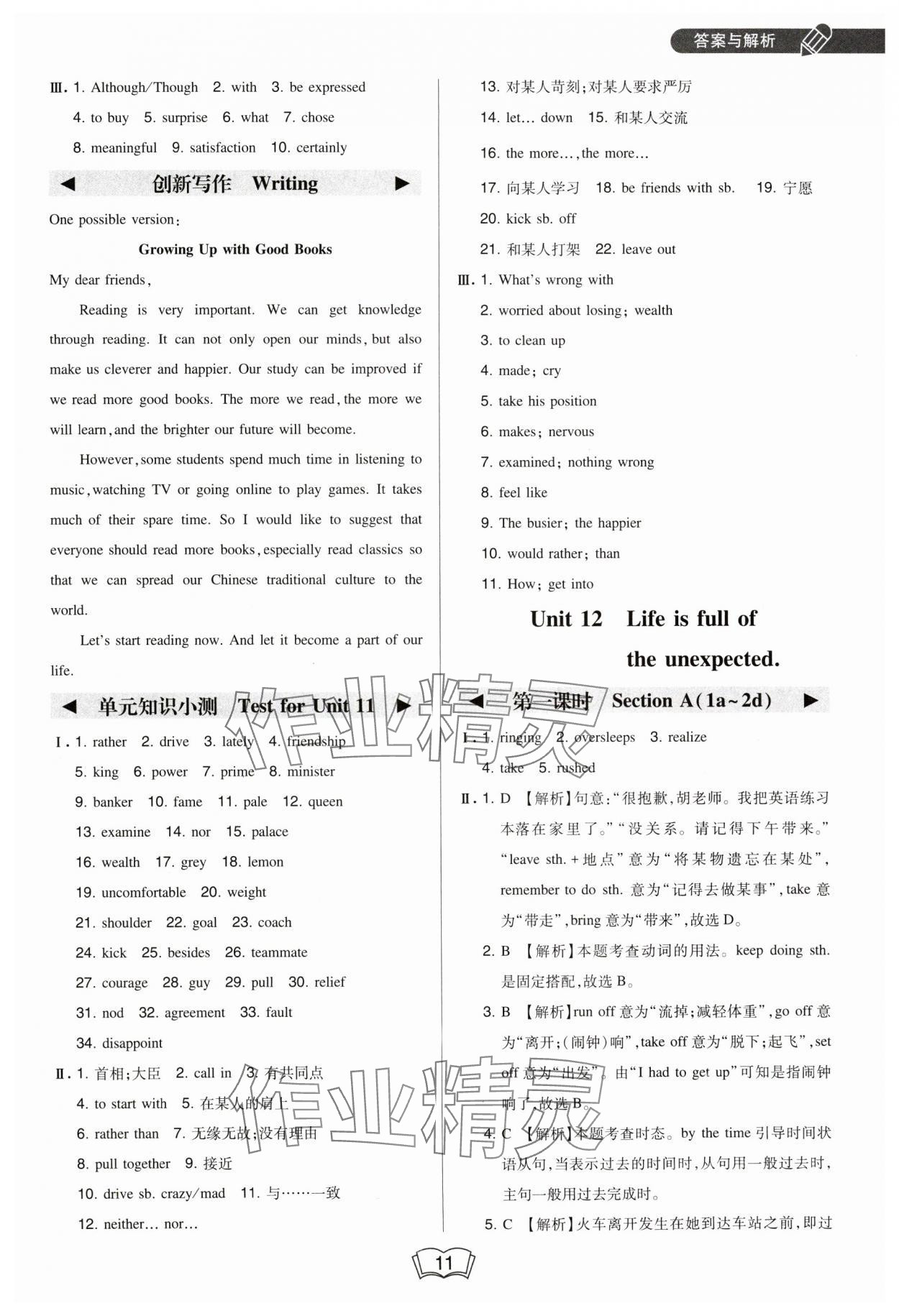 2025年北大綠卡九年級英語下冊人教版&nbsp;參考答案第11頁