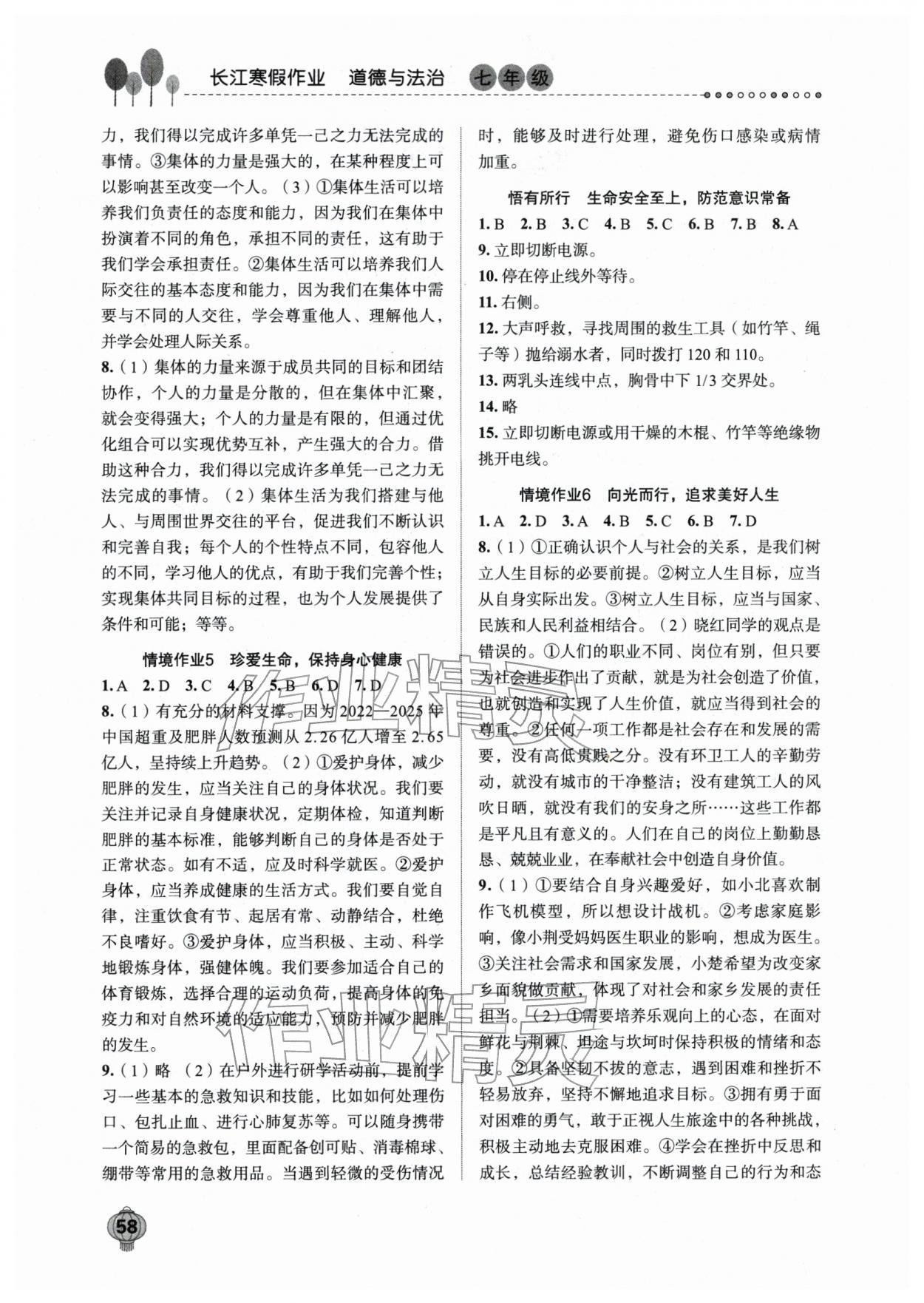 2026年长江寒假作业七年级道德与法治人教版崇文书局&nbsp;第2页