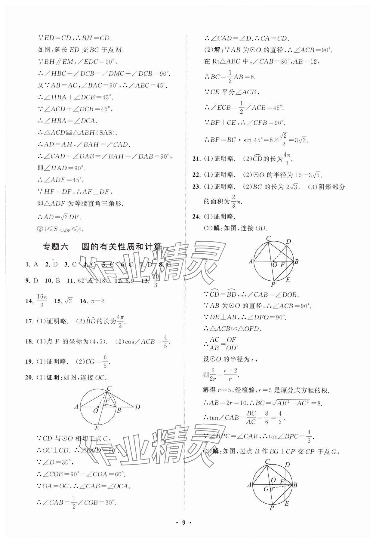 2024年初中總復習手冊分層專題卷數學五四制煙臺專版 參考答案第9頁