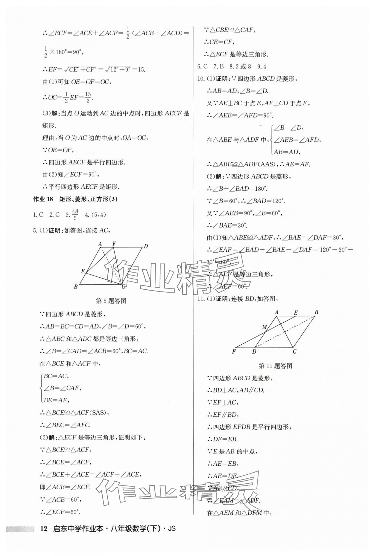 2024年启东中学作业本八年级数学下册江苏版 参考答案第12页