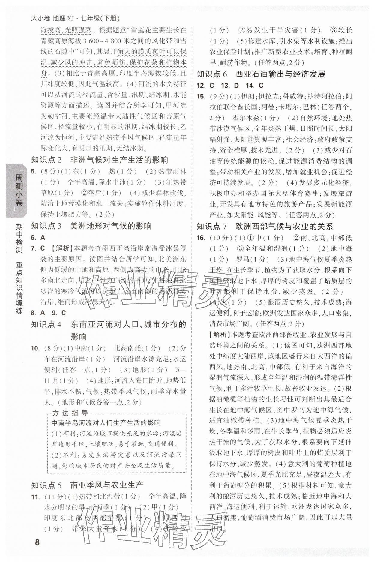 2025年萬唯中考大小卷七年級地理下冊湘教版 參考答案第8頁