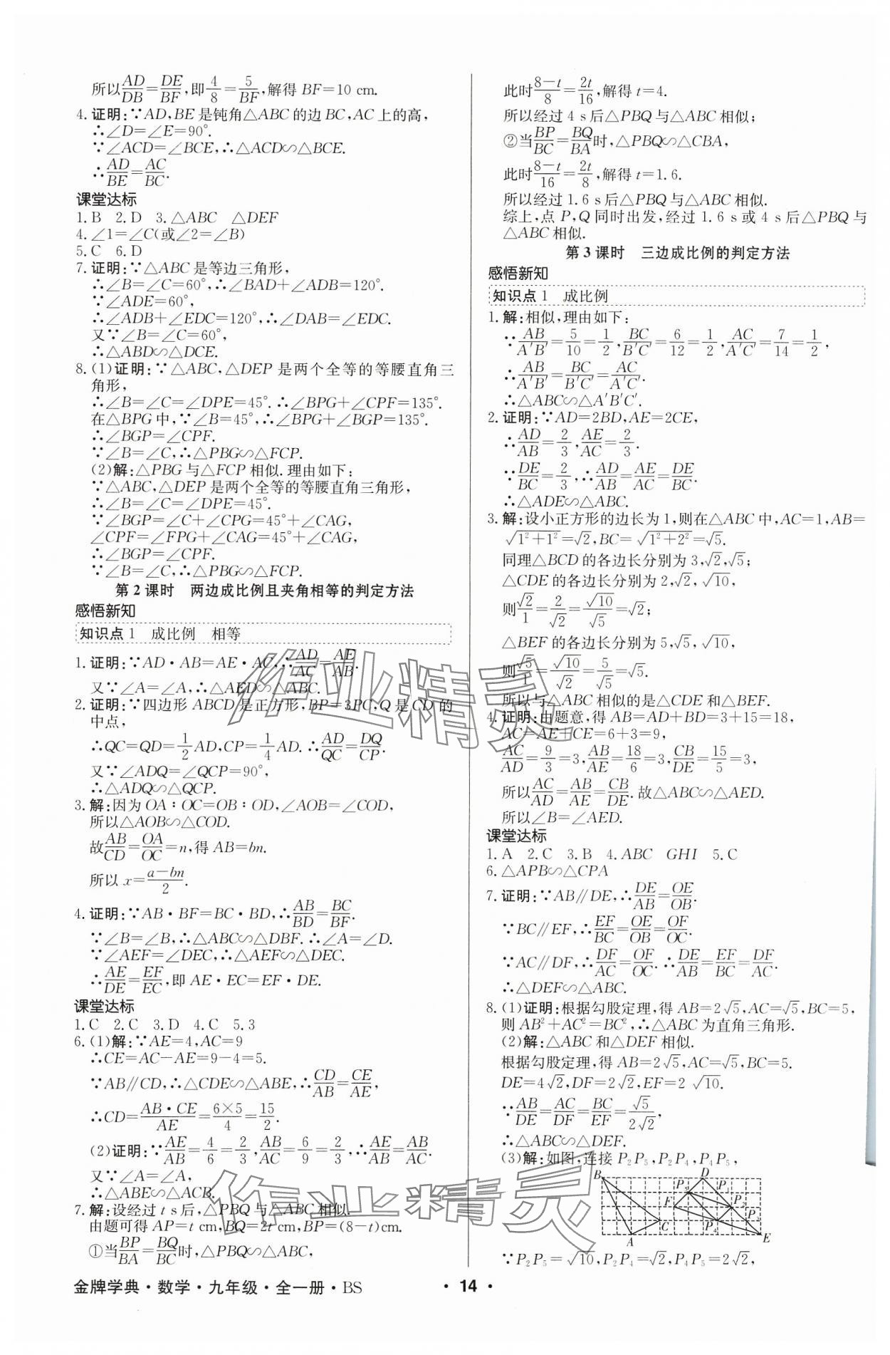 2023年金牌學(xué)典九年級(jí)數(shù)學(xué)全一冊(cè)北師大版&nbsp;參考答案第14頁(yè)