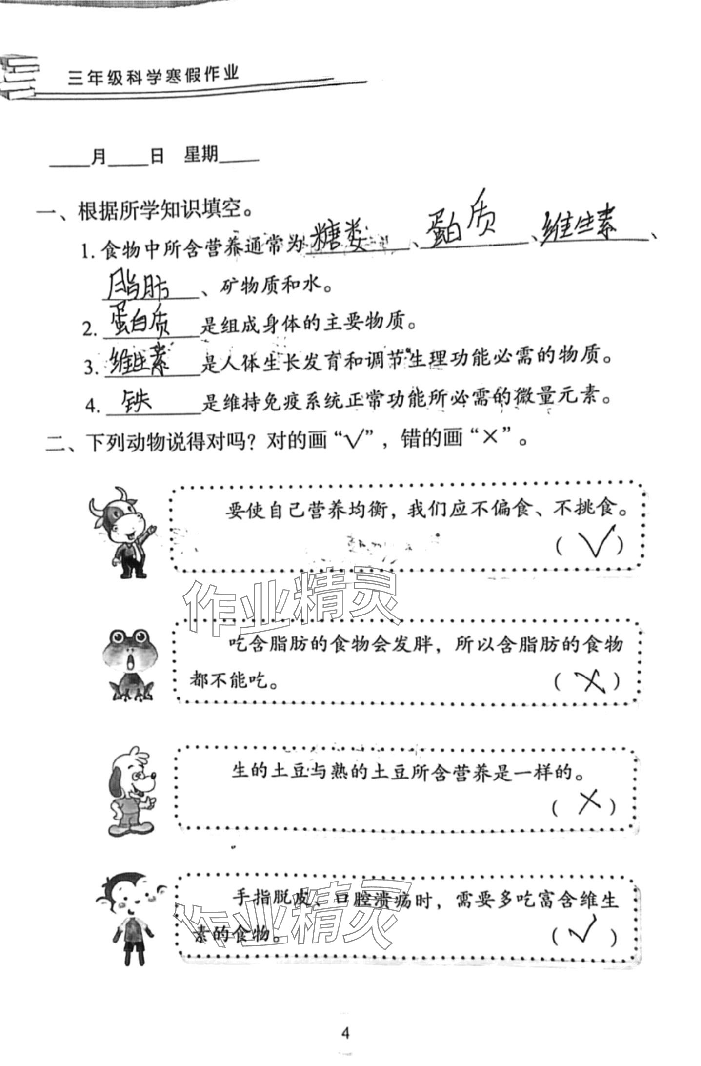 2024年寒假作业长江少年儿童出版社三年级科学人教版 第4页