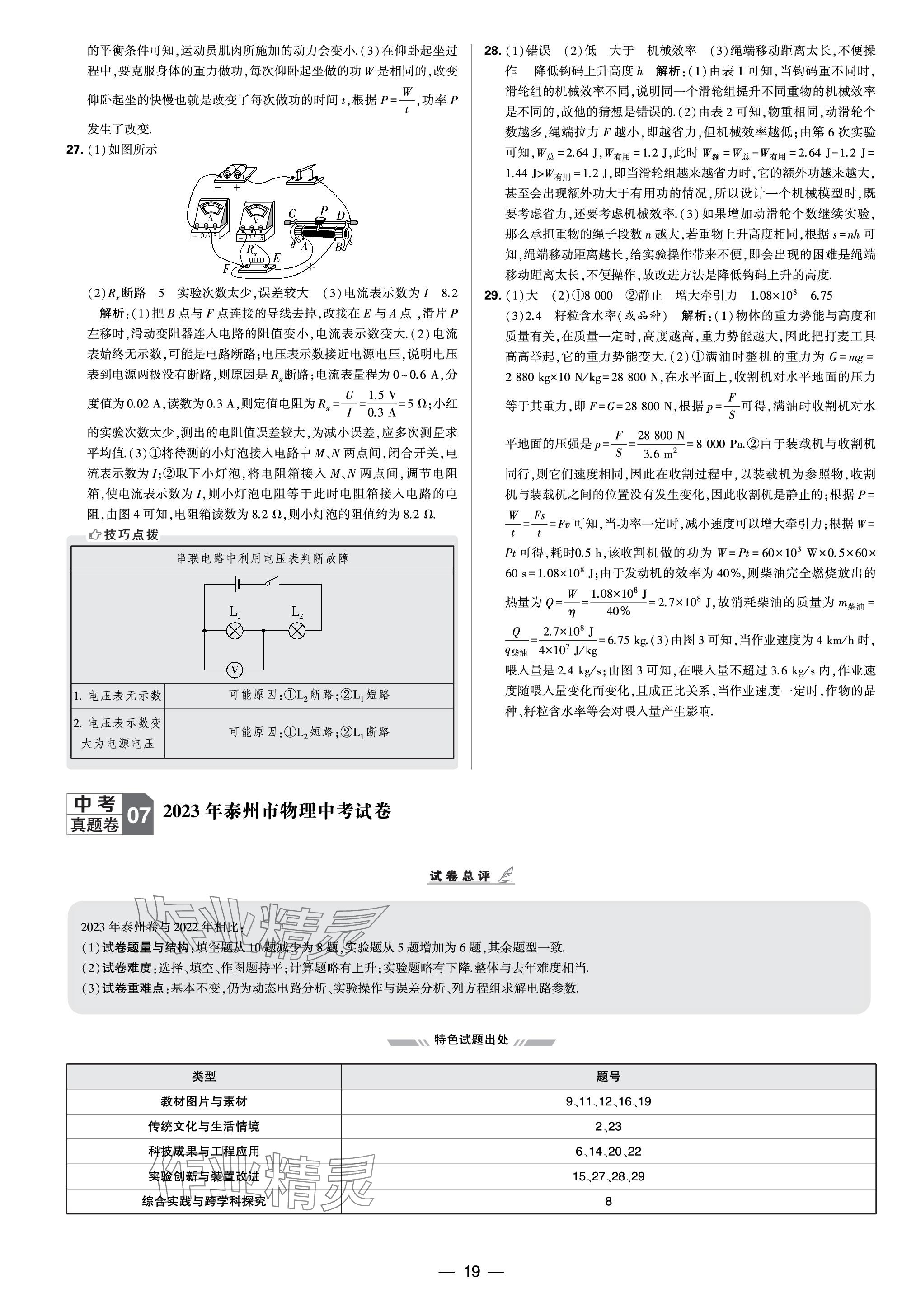 2024年學(xué)霸中考試卷匯編30套物理 參考答案第19頁(yè)