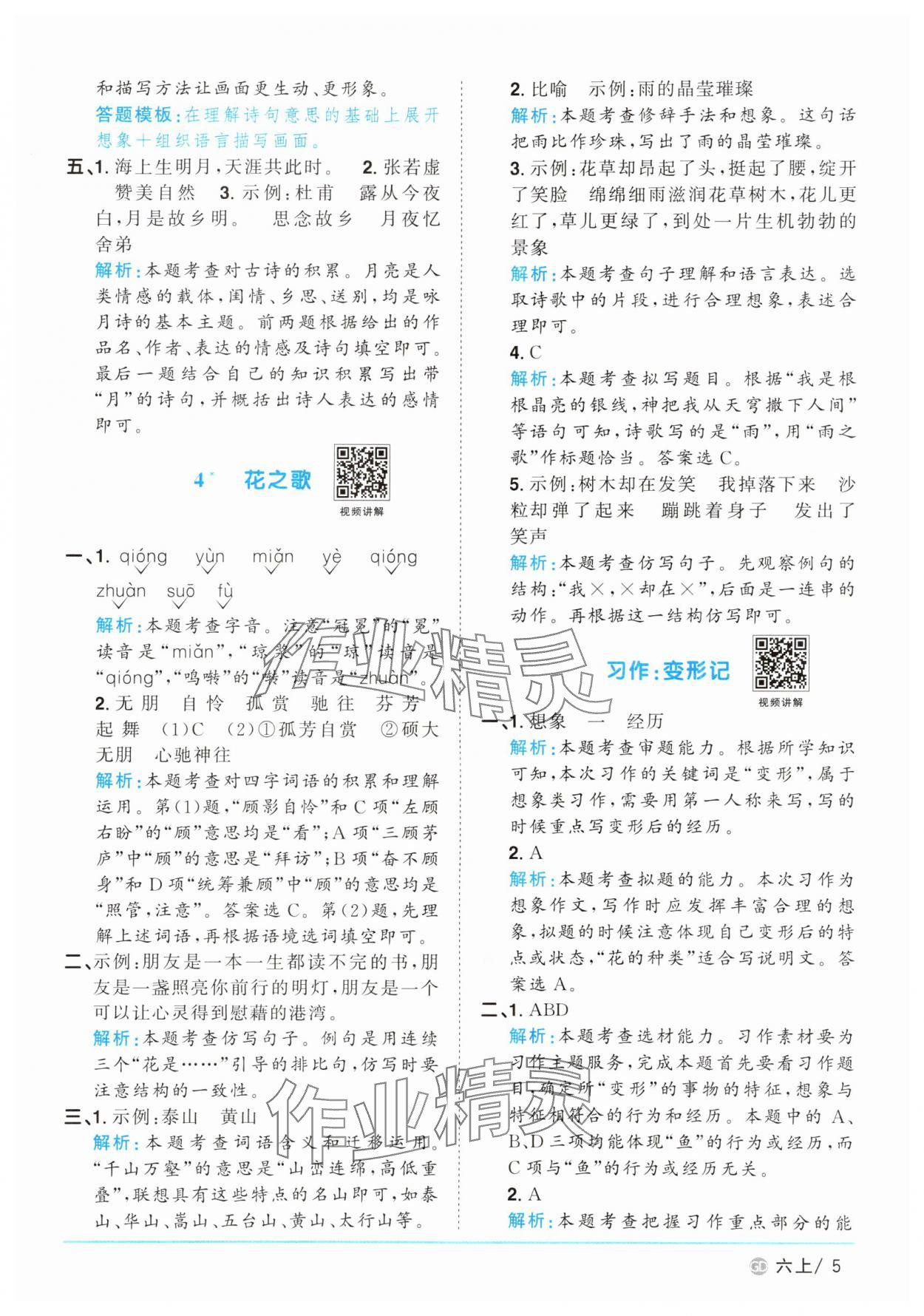 2025年陽(yáng)光同學(xué)課時(shí)優(yōu)化作業(yè)六年級(jí)語(yǔ)文上冊(cè)人教版廣東專版 參考答案第5頁(yè)