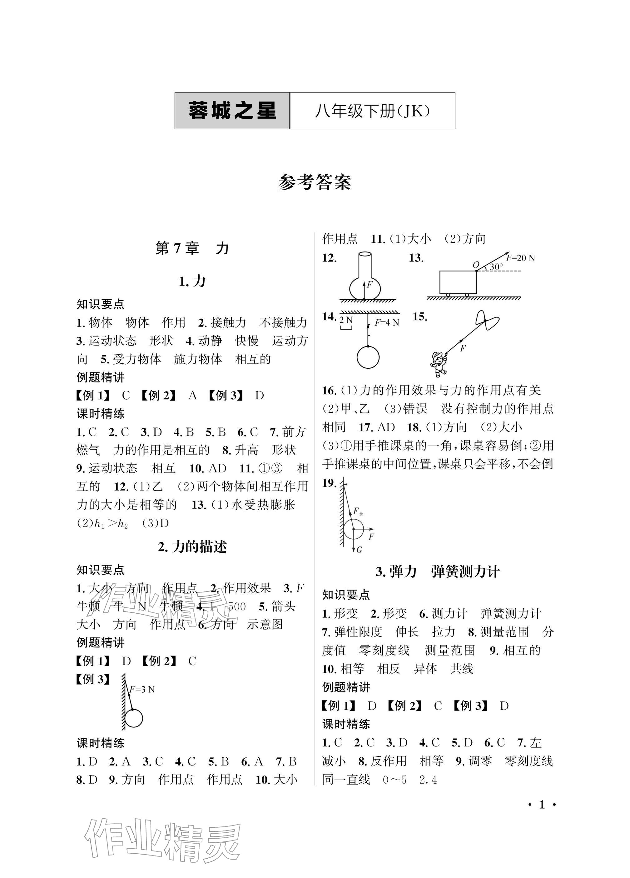 2026年蓉城之星八年级物理下册教科版&nbsp;参考答案第1页