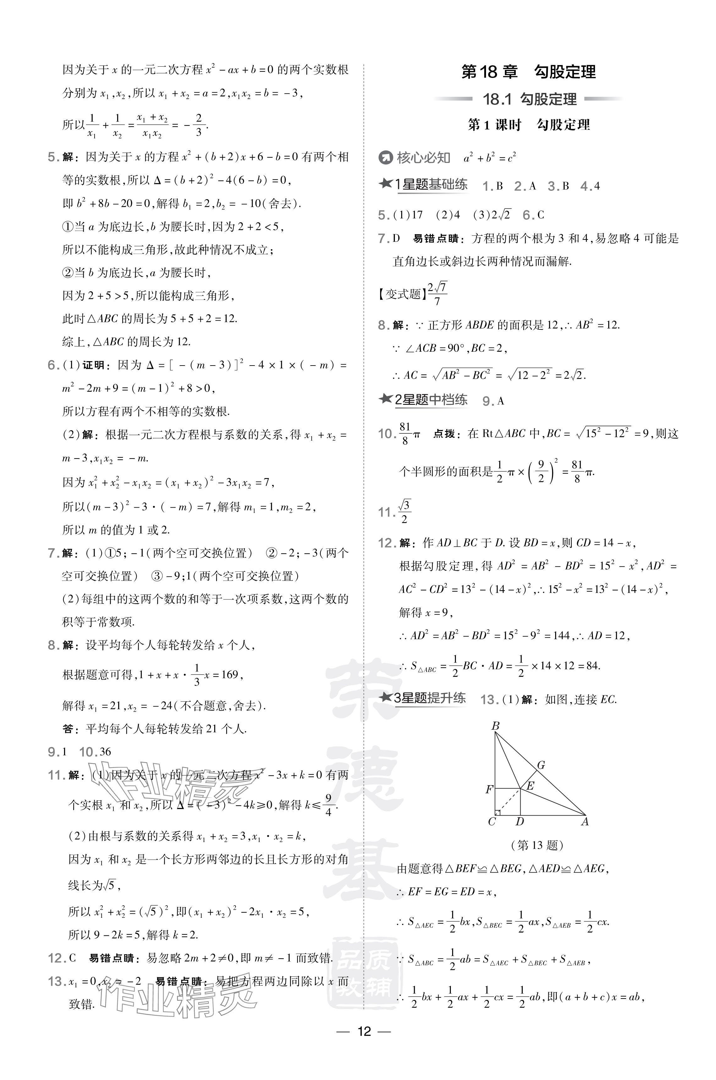 2024年點撥訓練八年級數(shù)學下冊滬科版安徽專版 參考答案第12頁