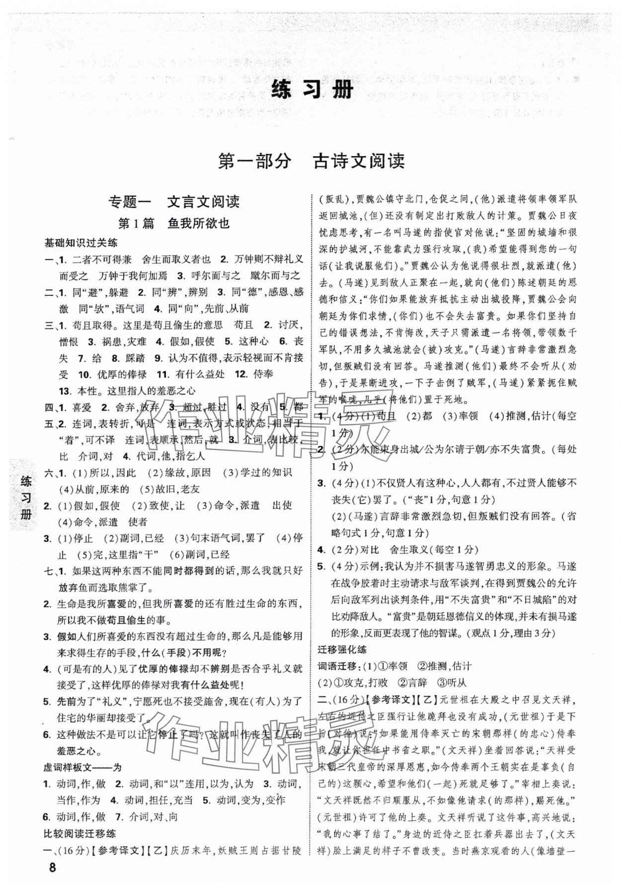 2025年中考面對(duì)面語(yǔ)文安徽專(zhuān)版 參考答案第8頁(yè)