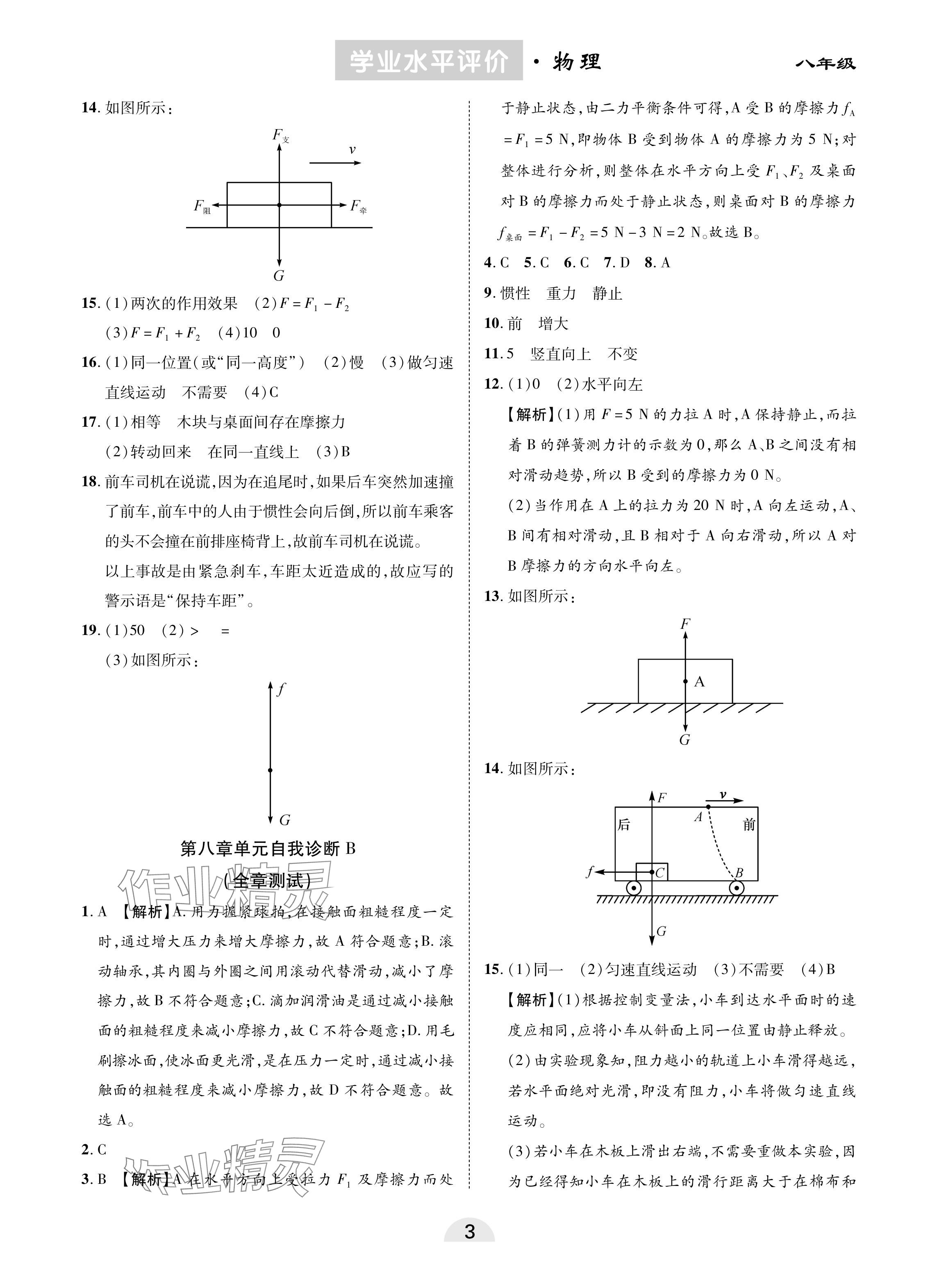 2024年學(xué)業(yè)水平評價同步檢測卷八年級物理下冊人教版 參考答案第3頁
