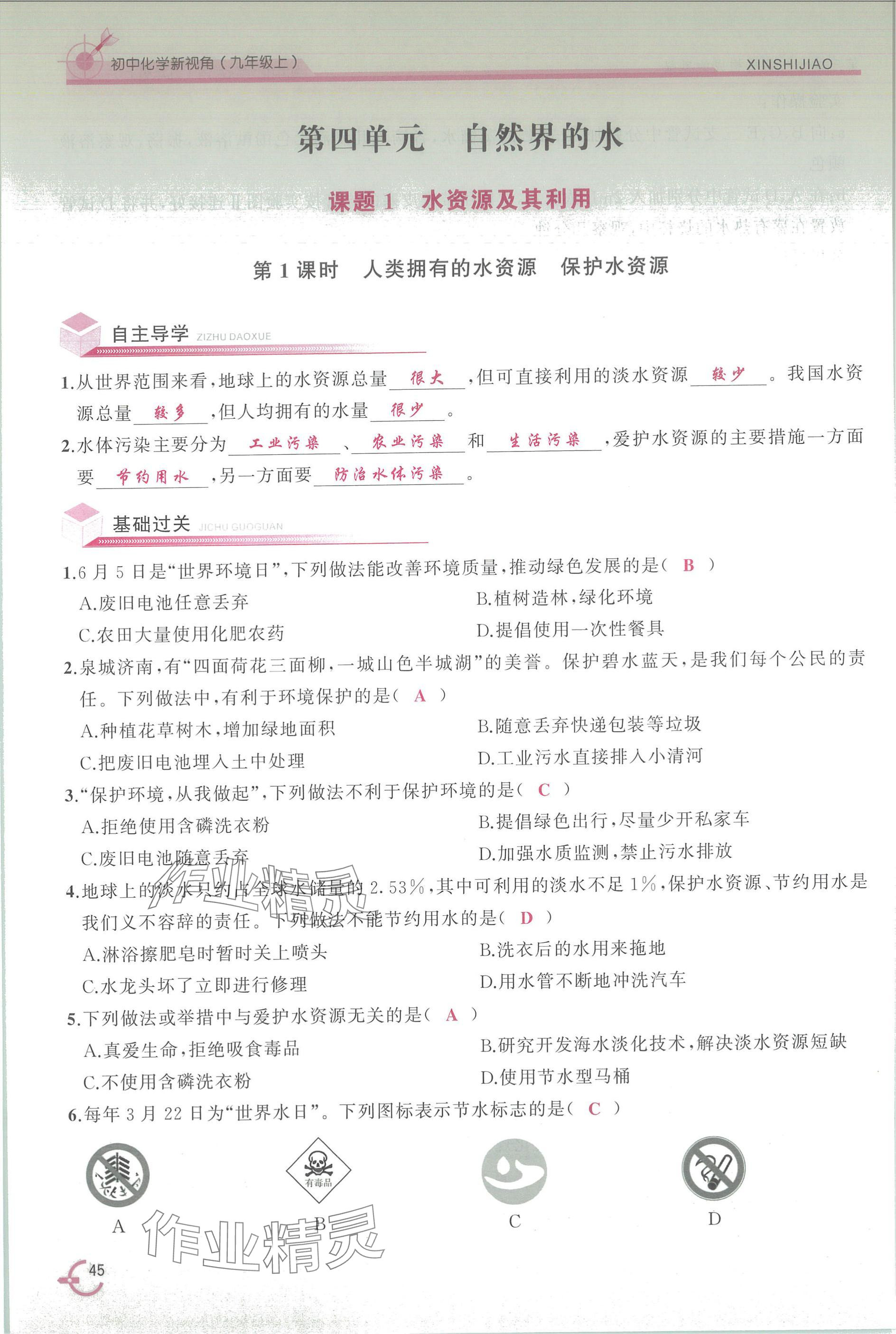 2025年新视角教辅系列丛书九年级化学上册人教版 参考答案第45页