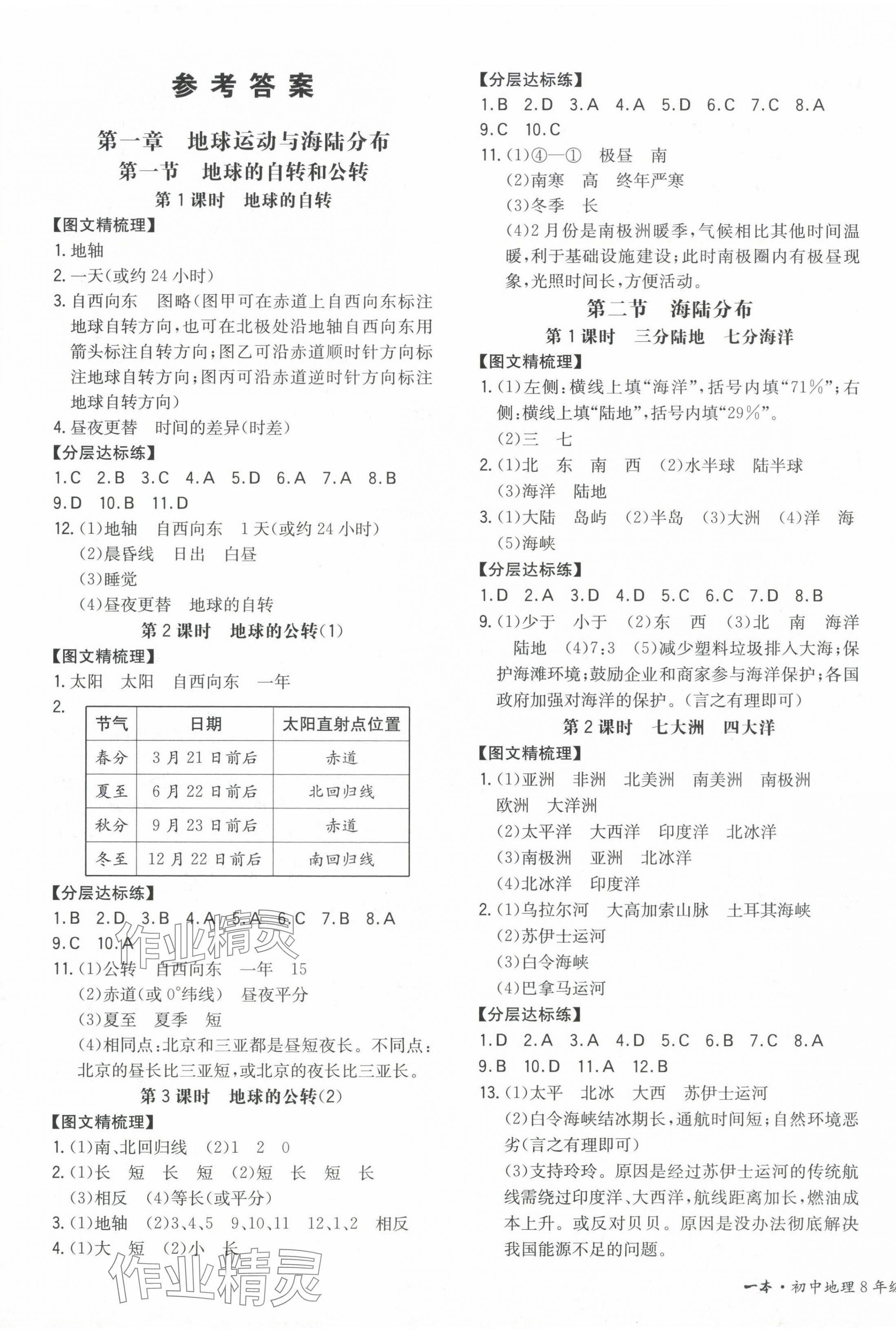 2024年一本八年級(jí)地理上冊(cè)中圖版陜西專(zhuān)版 參考答案第1頁(yè)