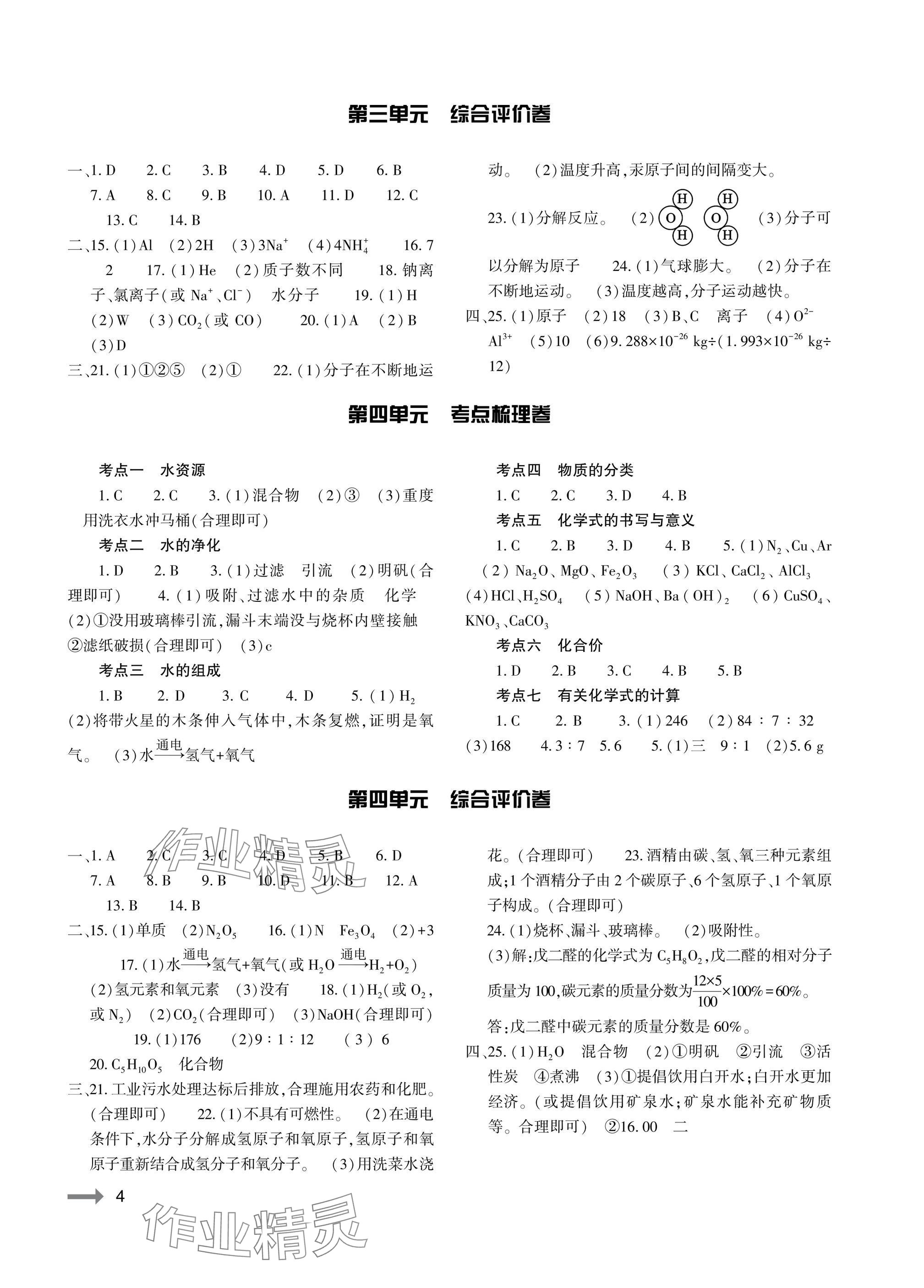 2025年节节高大象出版社九年级化学全一册人教版 参考答案第4页