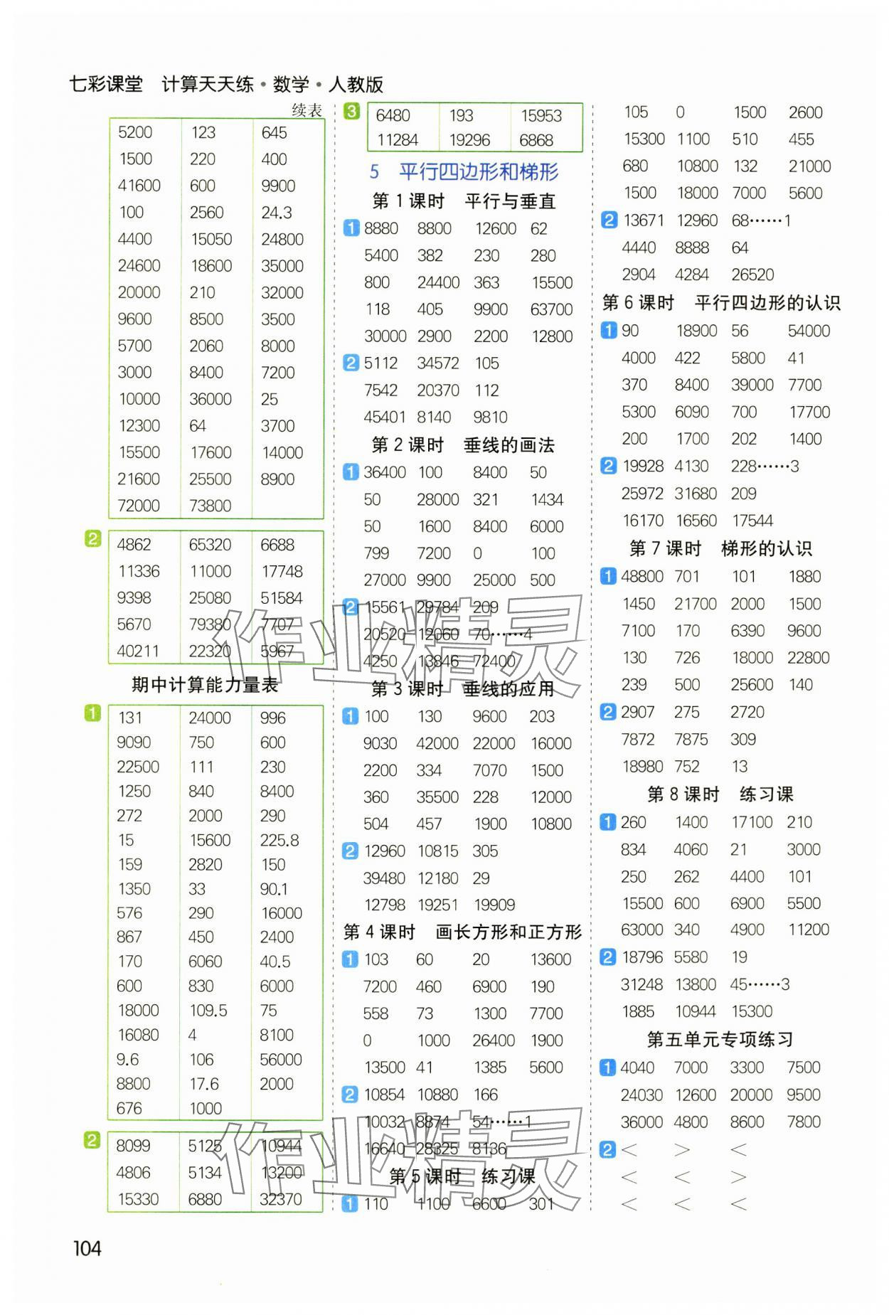 2024年七彩課堂計(jì)算天天練四年級(jí)數(shù)學(xué)上冊(cè)人教版 參考答案第4頁(yè)