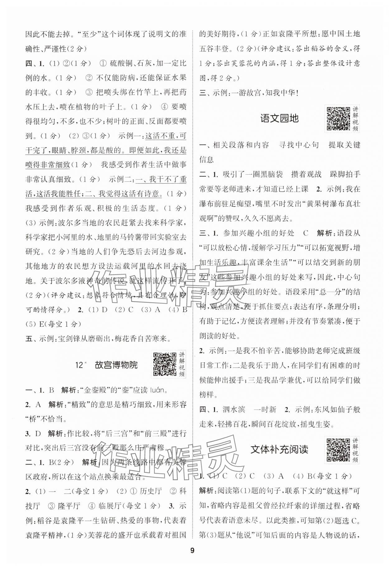 2024年拔尖特訓(xùn)六年級(jí)語(yǔ)文上冊(cè)人教版江蘇專版 參考答案第9頁(yè)