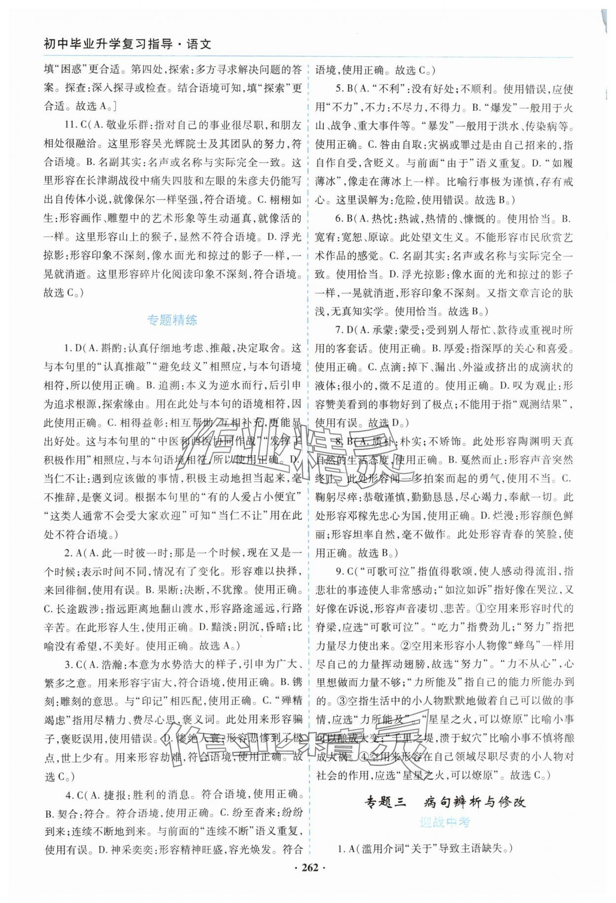 2024年初中畢業(yè)升學(xué)復(fù)習(xí)指導(dǎo)語文 參考答案第3頁