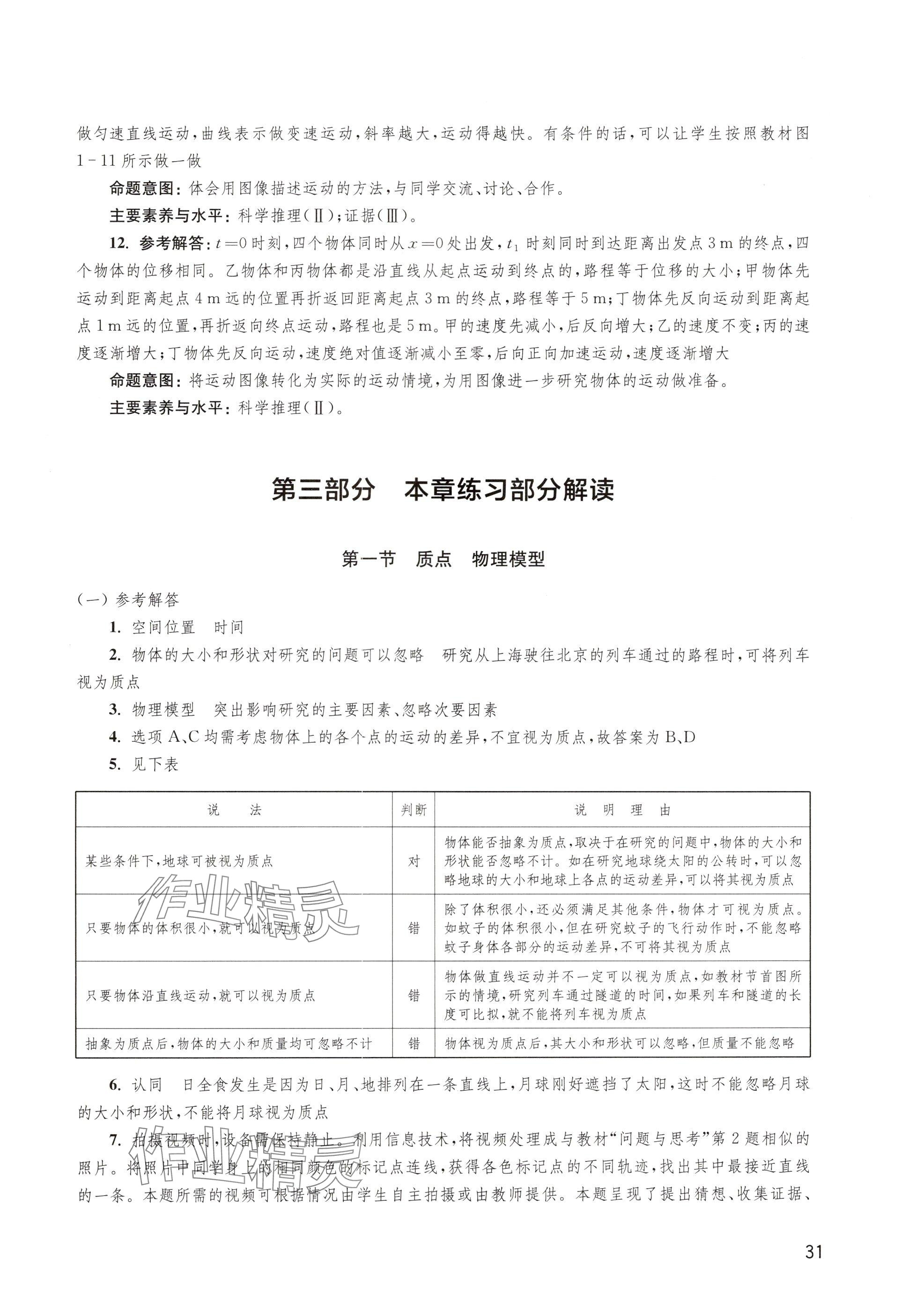 2024年練習部分高中物理必修第一冊滬教版 參考答案第1頁