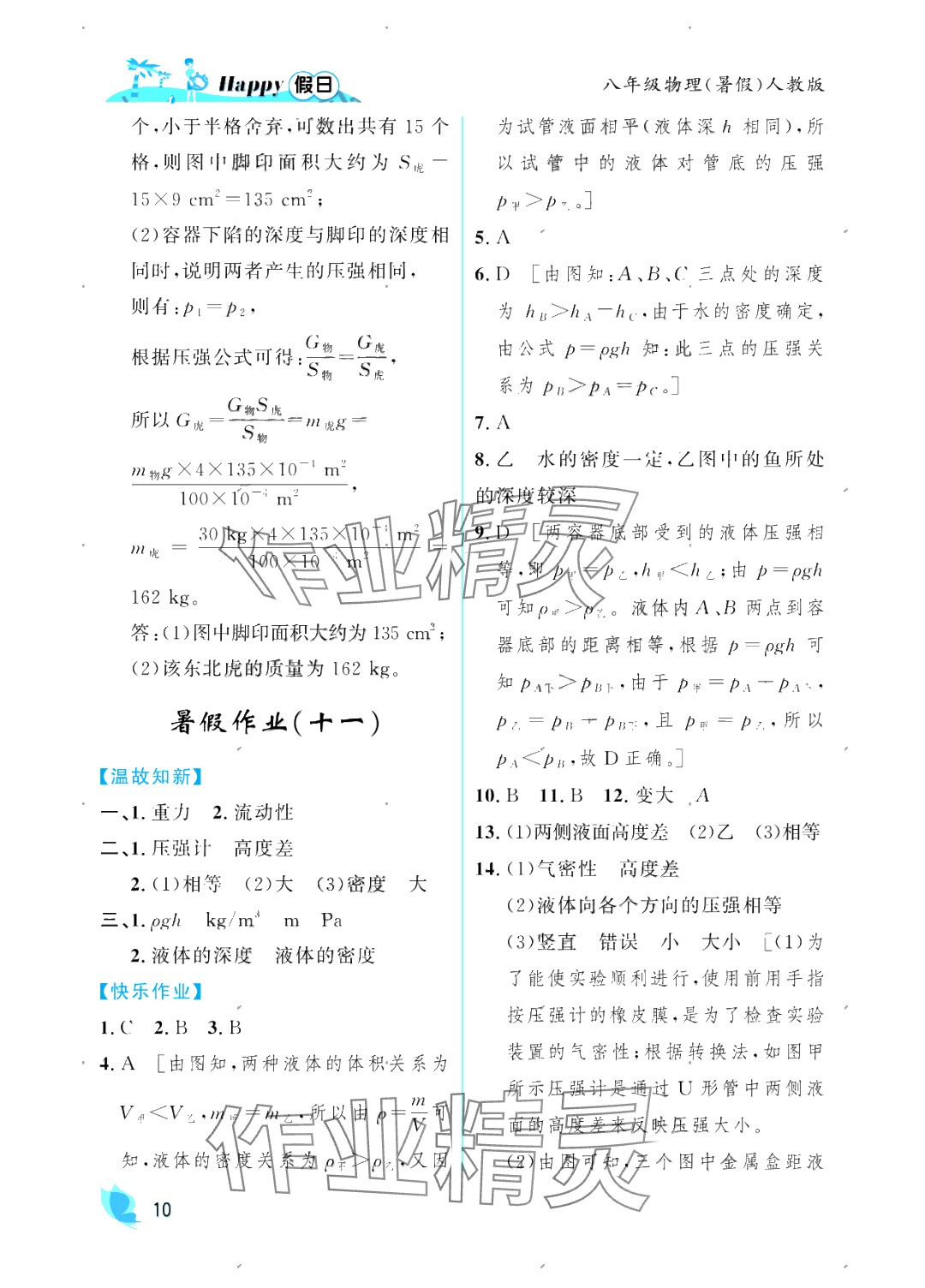 2025年暑假Happy假日八年級(jí)物理人教版 參考答案第10頁(yè)