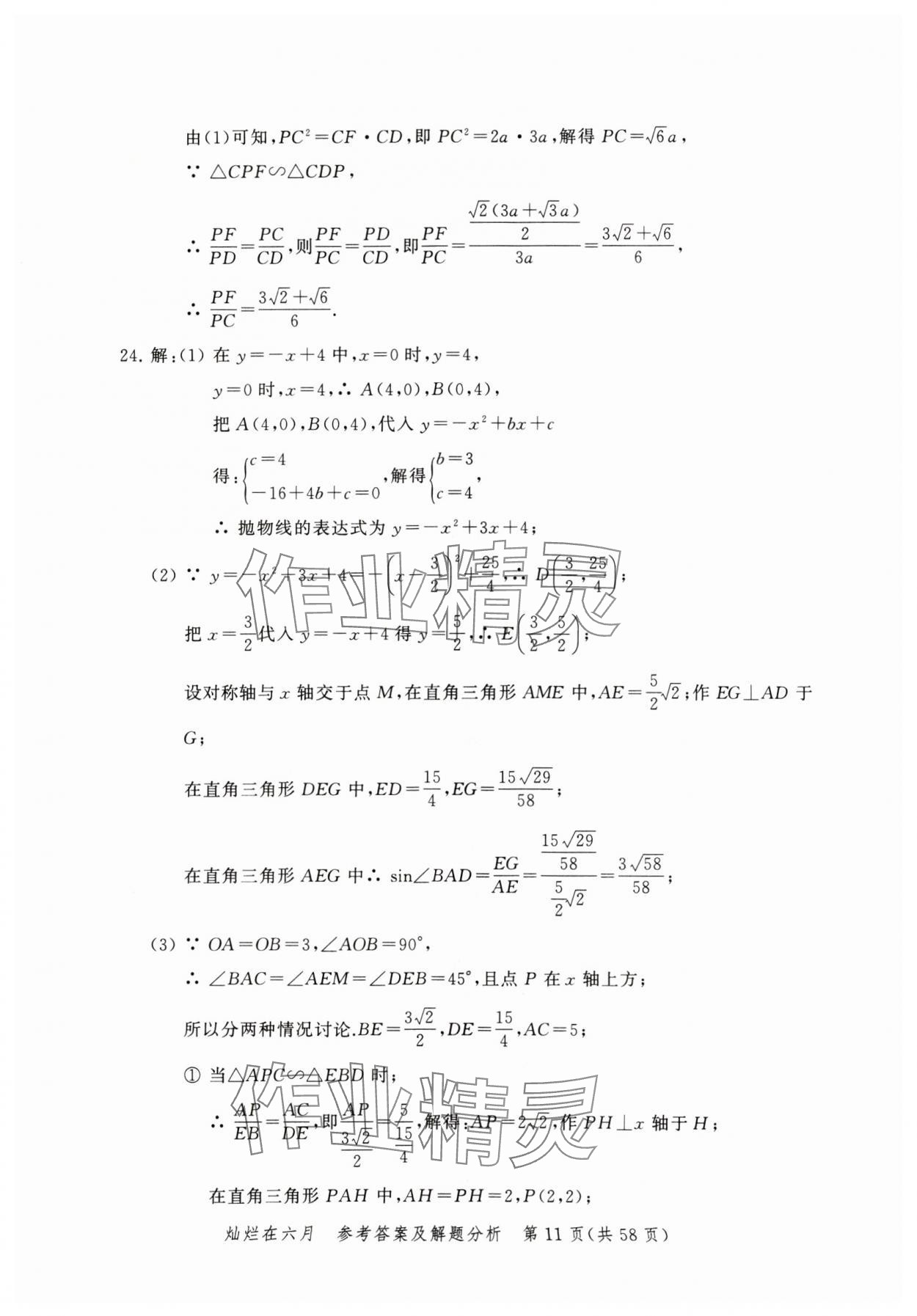 2024年灿烂在六月模拟强化测试精编数学 参考答案第11页