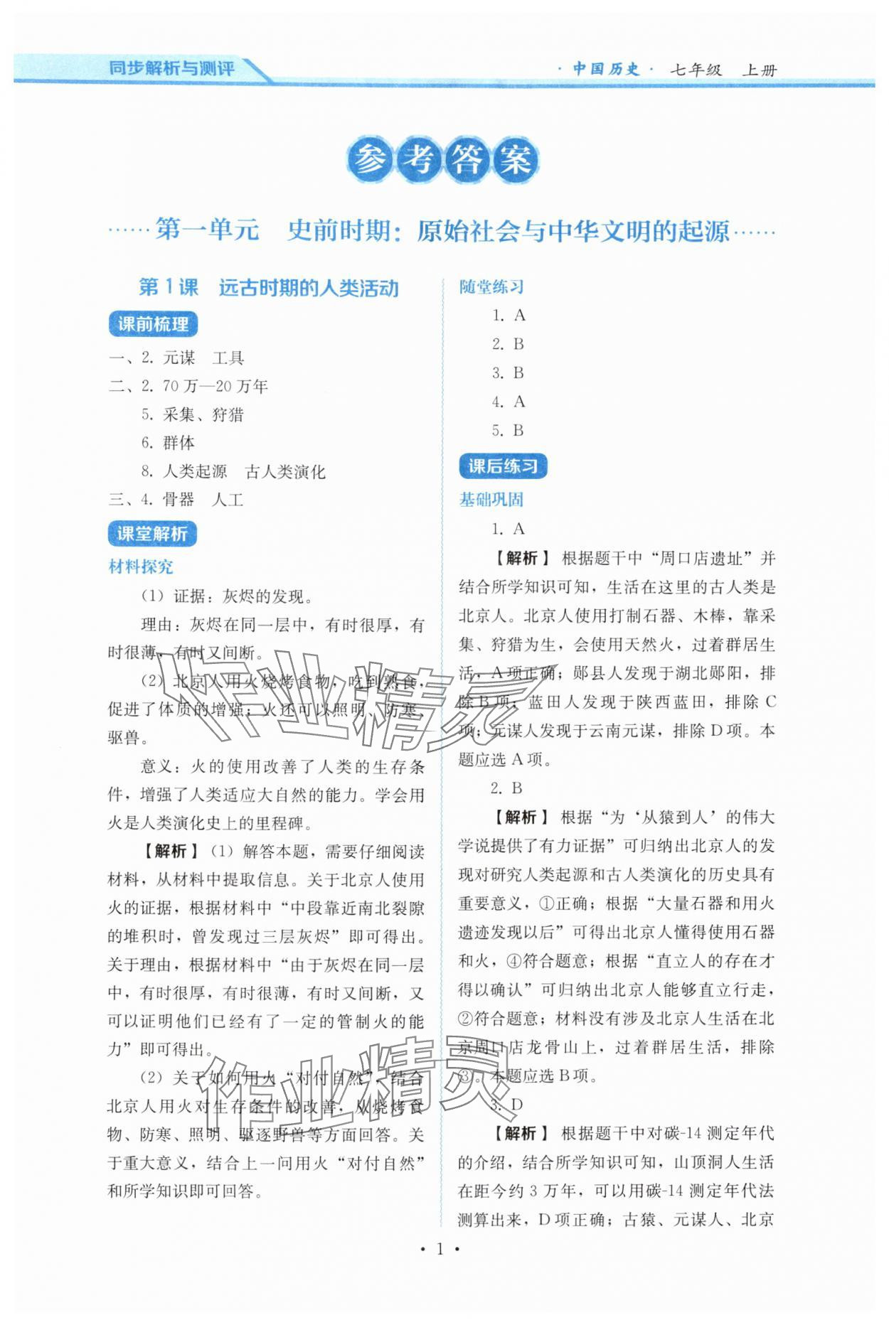 2025年人教金学典同步解析与测评七年级历史上册人教版 第1页