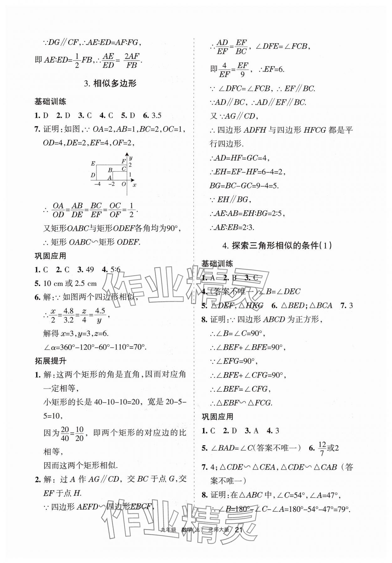 2024年學(xué)習(xí)之友九年級數(shù)學(xué)上冊北師大版 參考答案第21頁