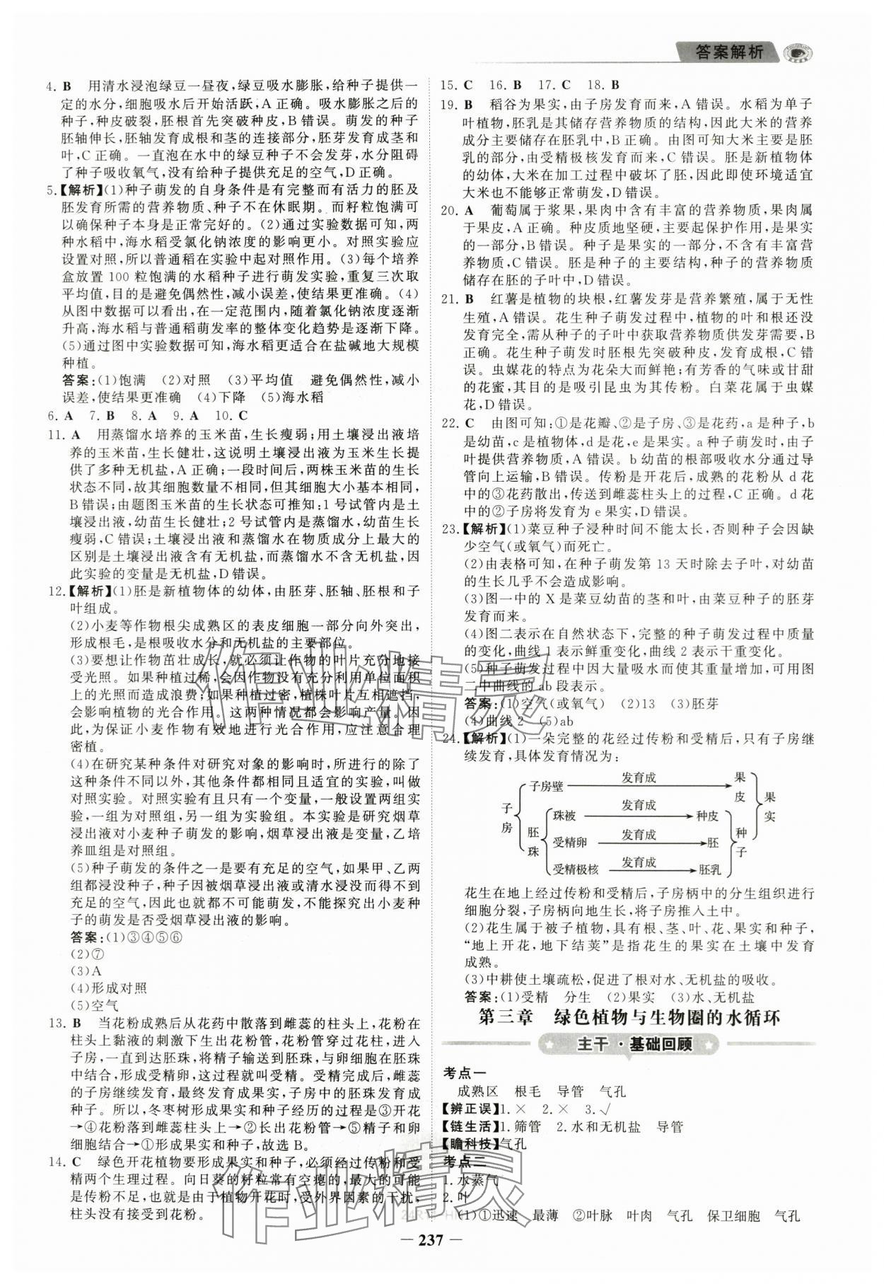 2024年世紀金榜初中全程復習方略生物河南專版 參考答案第6頁