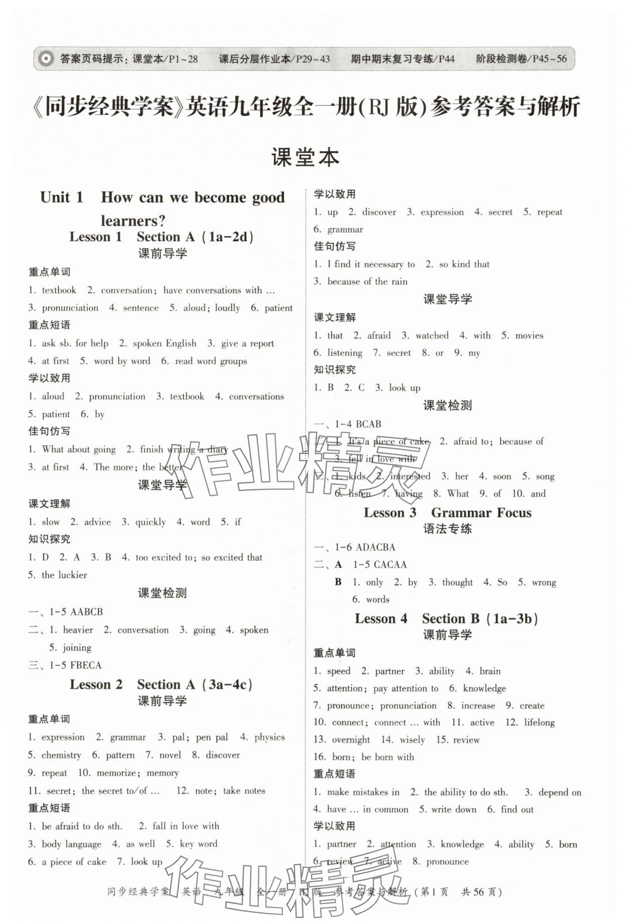 2025年同步经典学案九年级英语全一册人教版 第1页