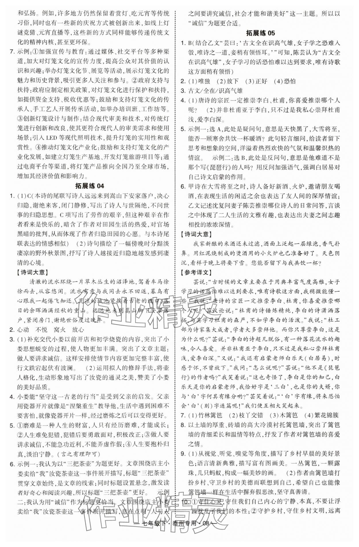 2025年學霸組合訓練七年級語文下冊人教版泰州專版 第8頁