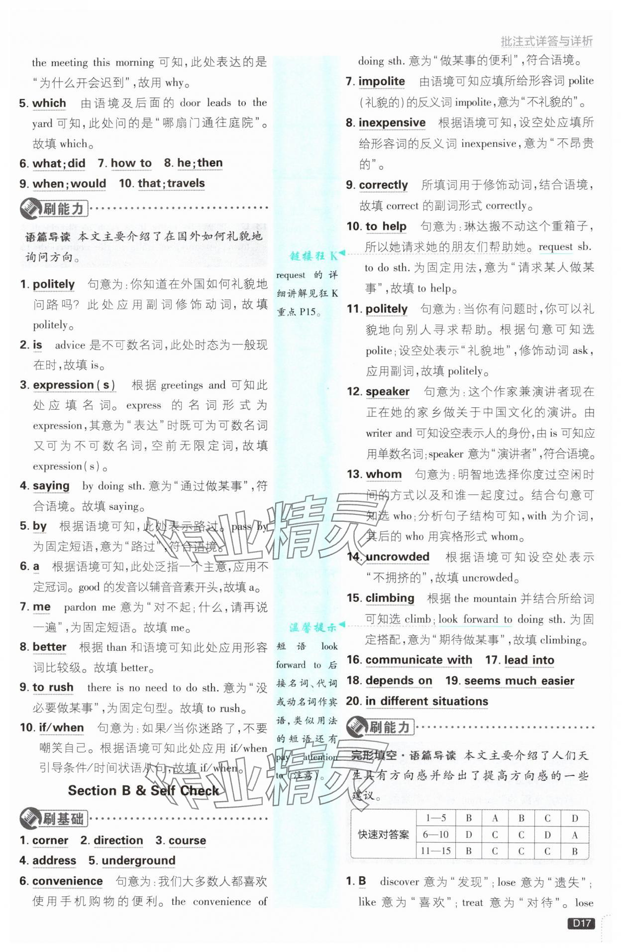 2025年初中必刷题九年级英语上册人教版&nbsp;参考答案第17页