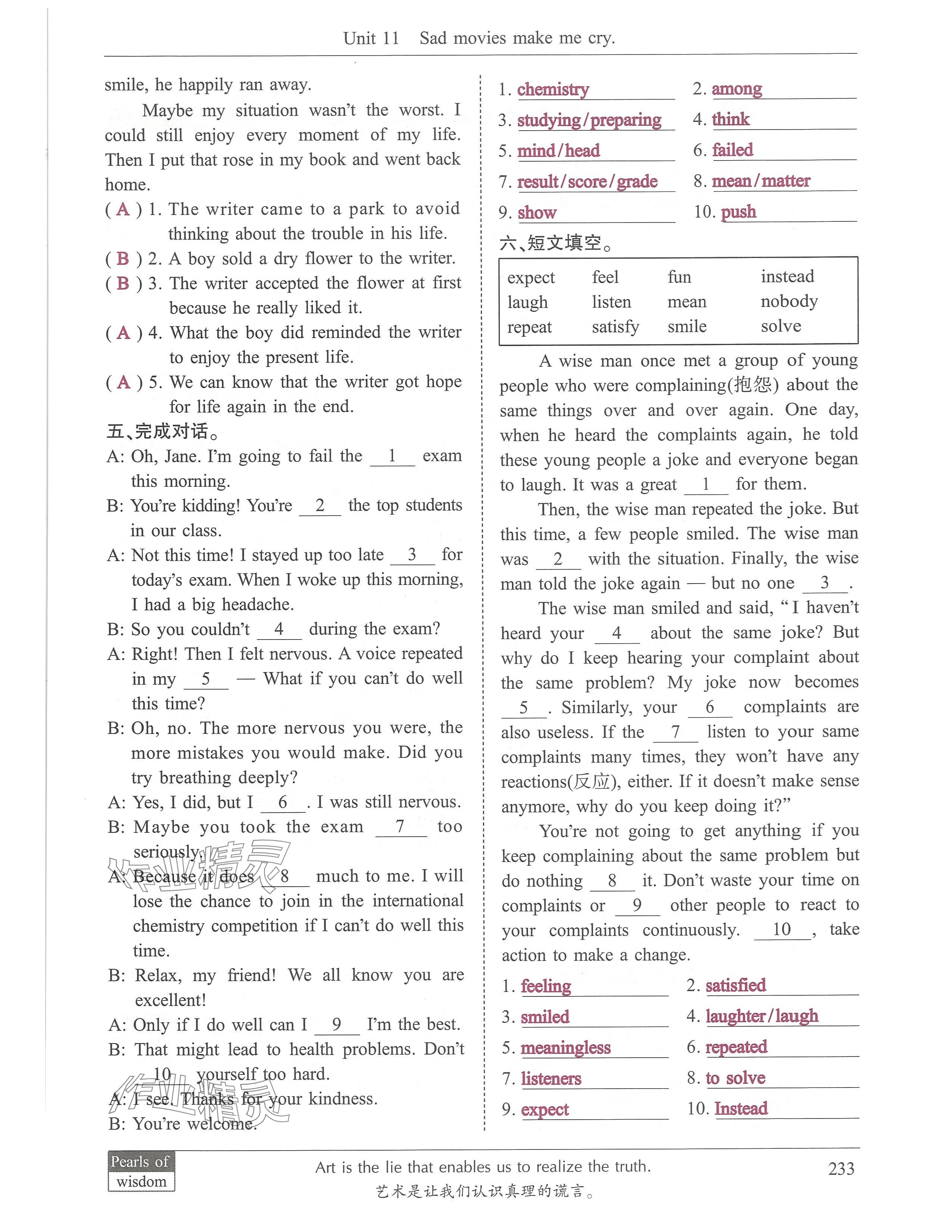 2024年新視界初中英語九年級(jí)英語下冊人教版 參考答案第12頁