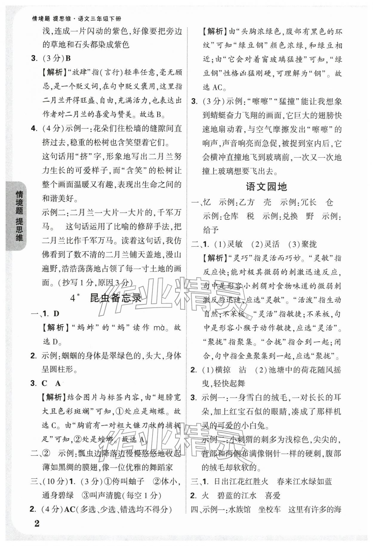 2026年情境题提思维三年级语文下册人教版&nbsp;第4页