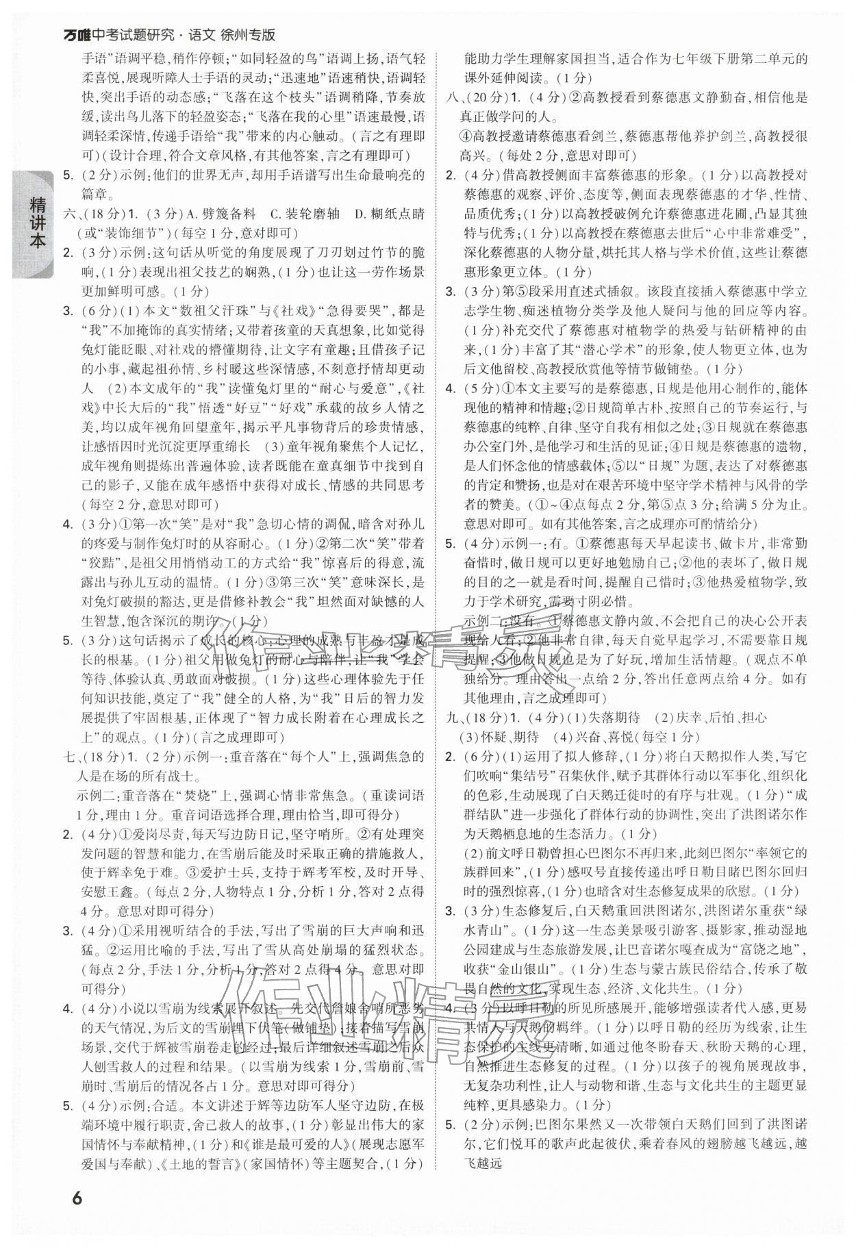 2026年万唯中考试题研究语文徐州专版&nbsp;参考答案第6页