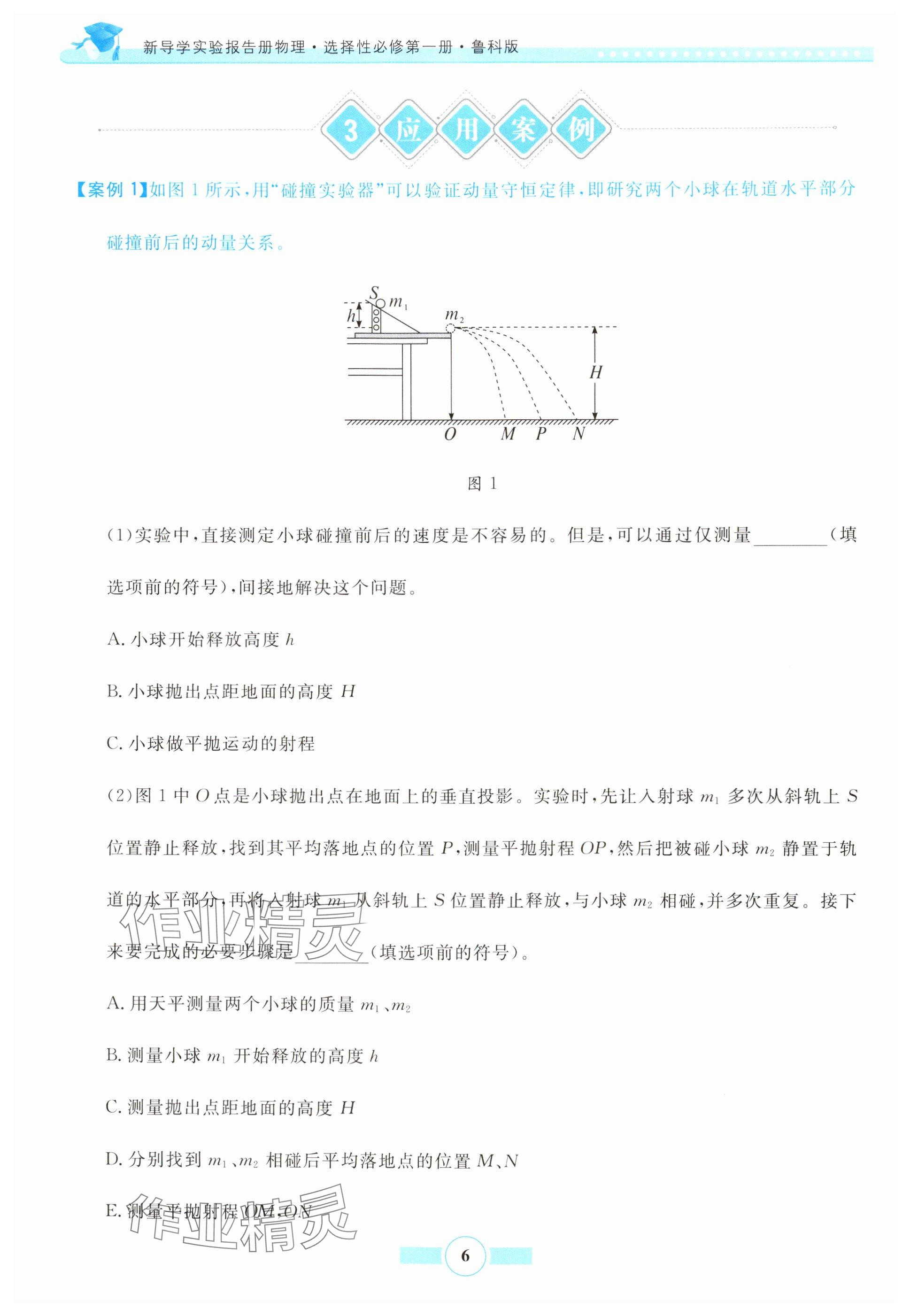 2024年新导学实验报告册物理选择性必修第一册鲁科版&nbsp;参考答案第6页