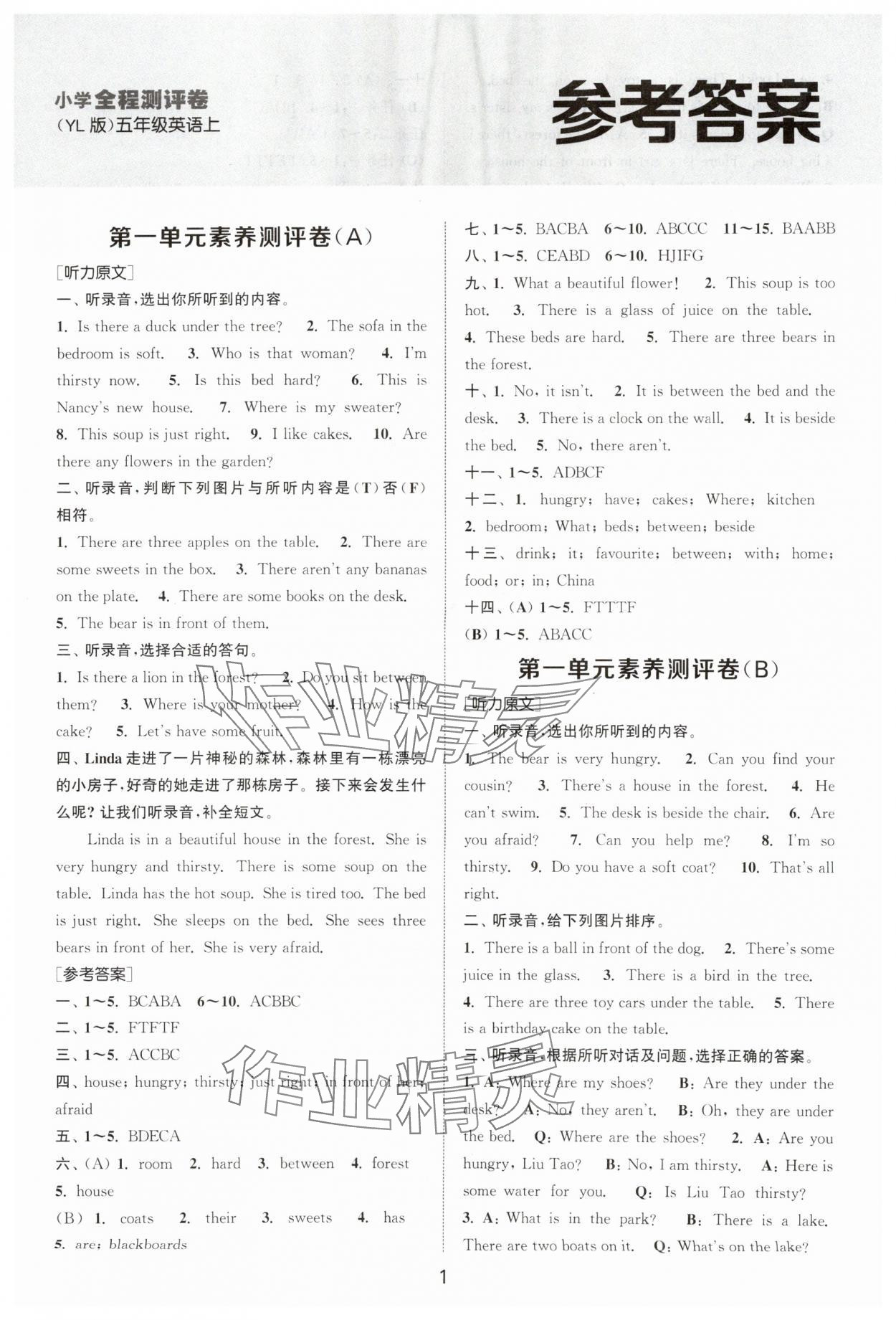 2025年通城学典全程测评卷五年级英语上册译林版 第1页