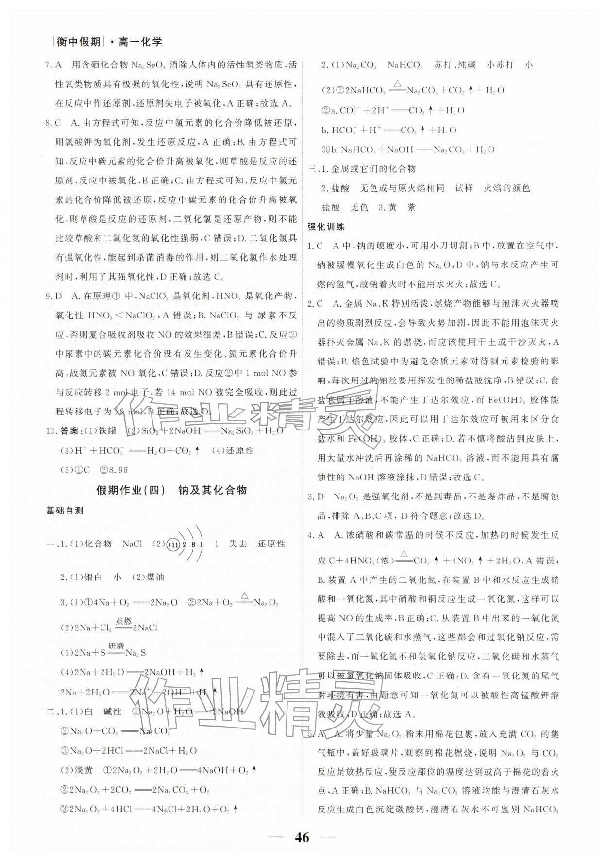 2026年衡水金卷衡中假期高一化学&nbsp;第4页