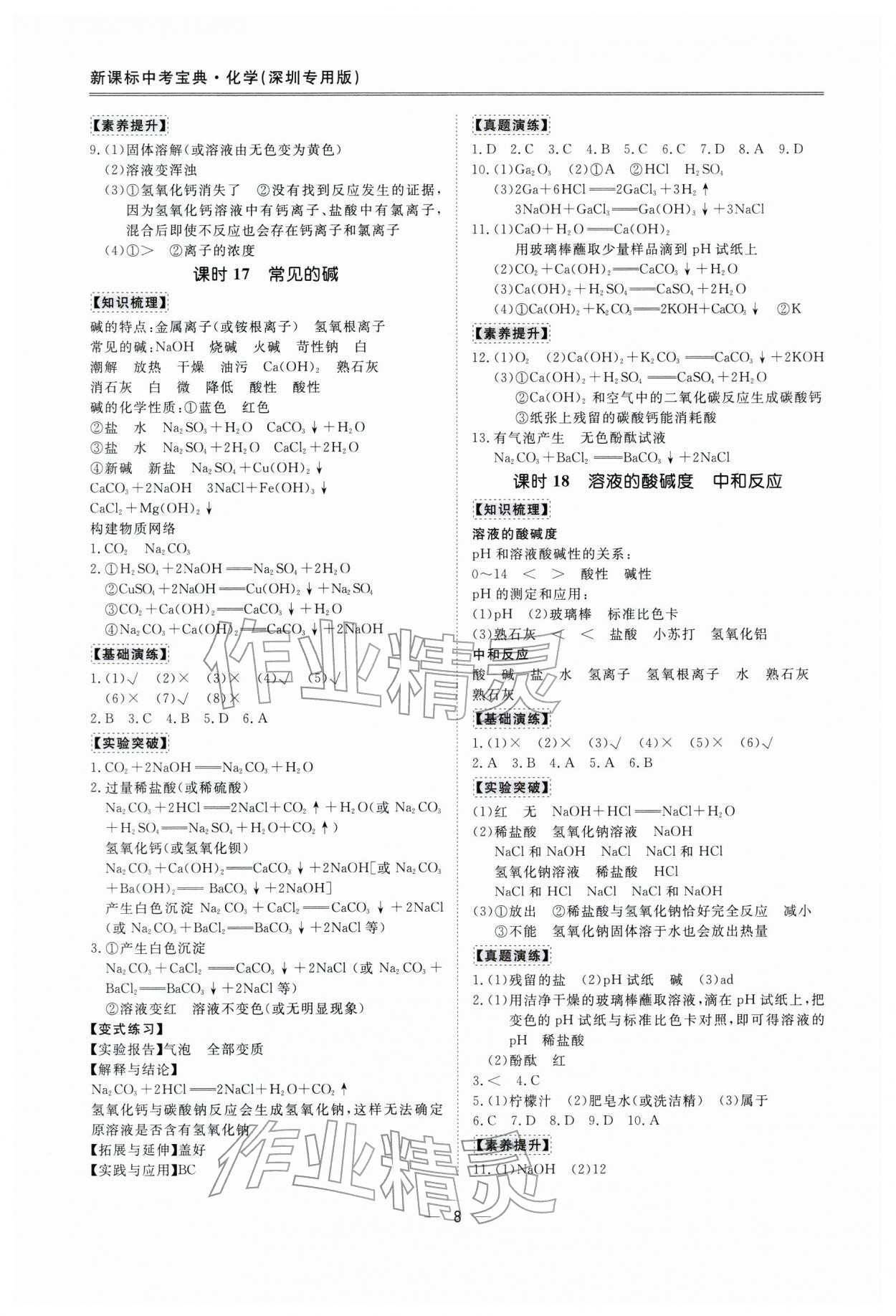 2026年新课标中考宝典化学深圳专版&nbsp;参考答案第8页